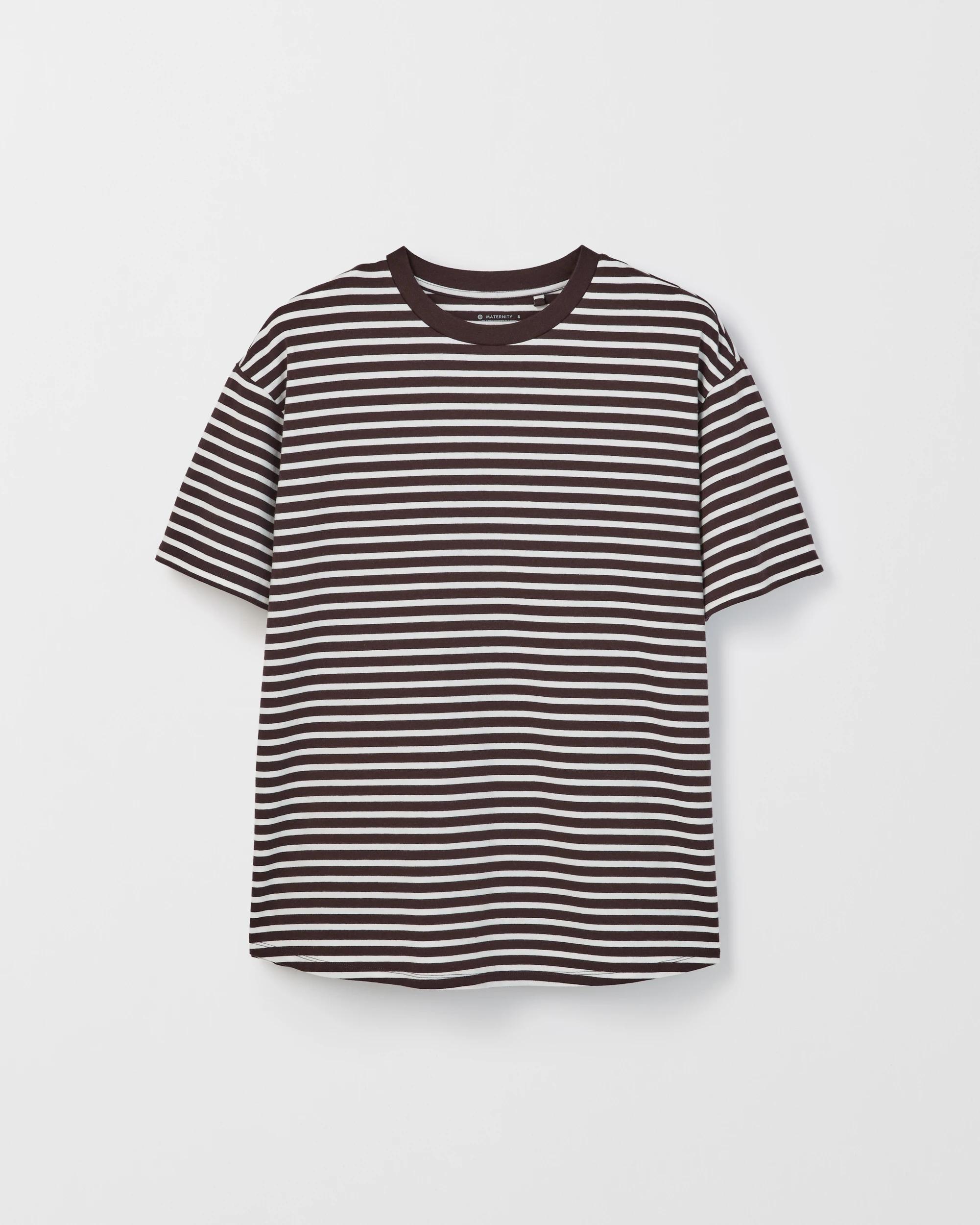 1 Target Maternity Australian Cotton Crew Neck T-Shirt CHOCOLATE/WHITE STRIPE, 1 of 1