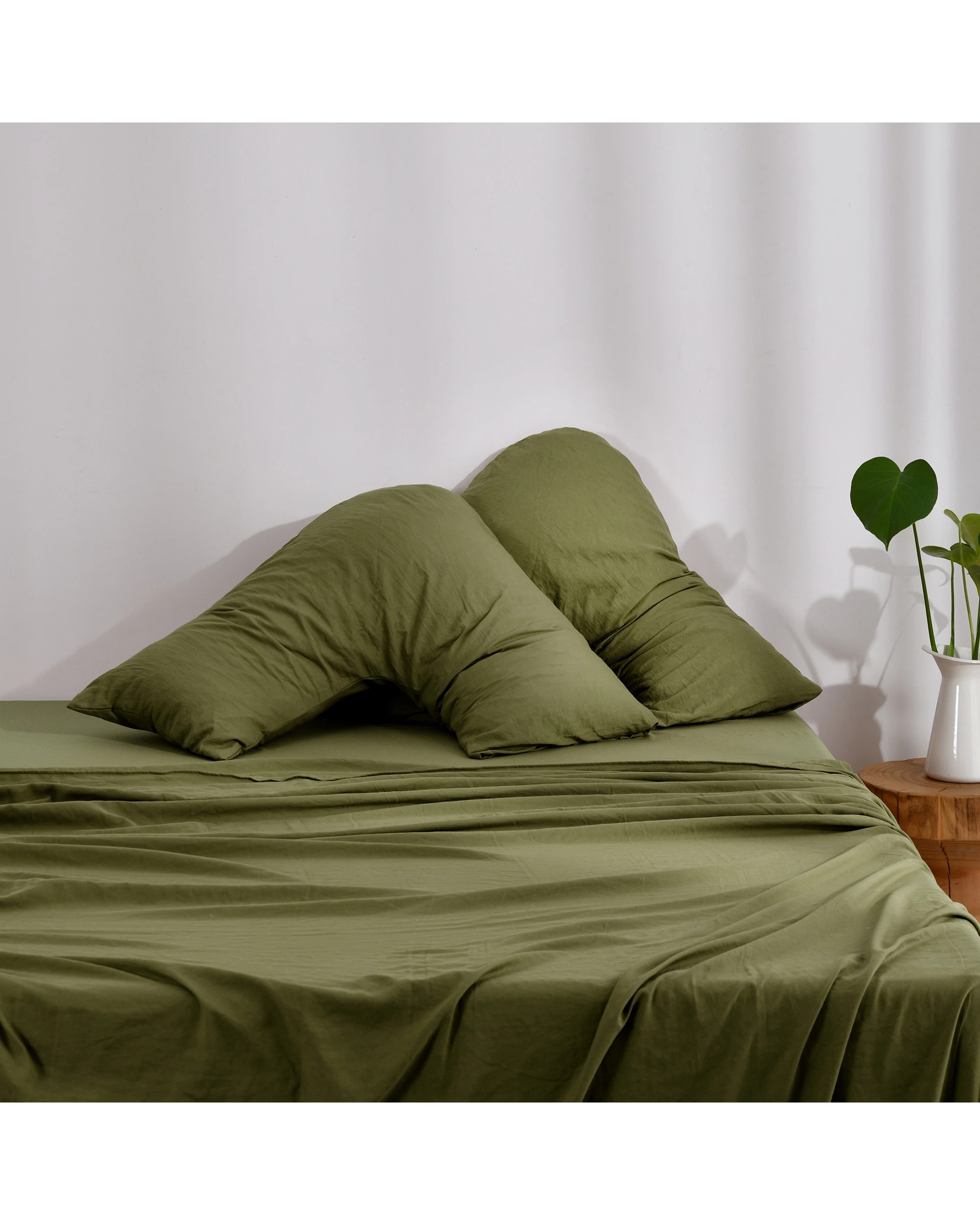 1 Dreamaker Superfine Washed Microfibre V-Shape Pillowcase Twin Pack - Olive, 1 of 5