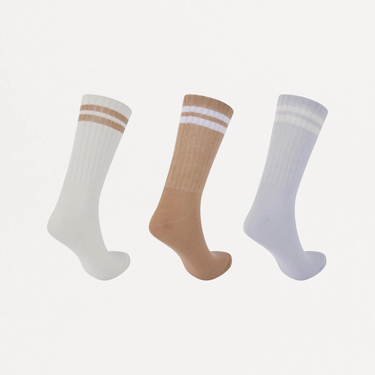 2 3 Pack Chunky Ribbed Full Crew Socks NEUTRAL STRIPE, 2 of 3