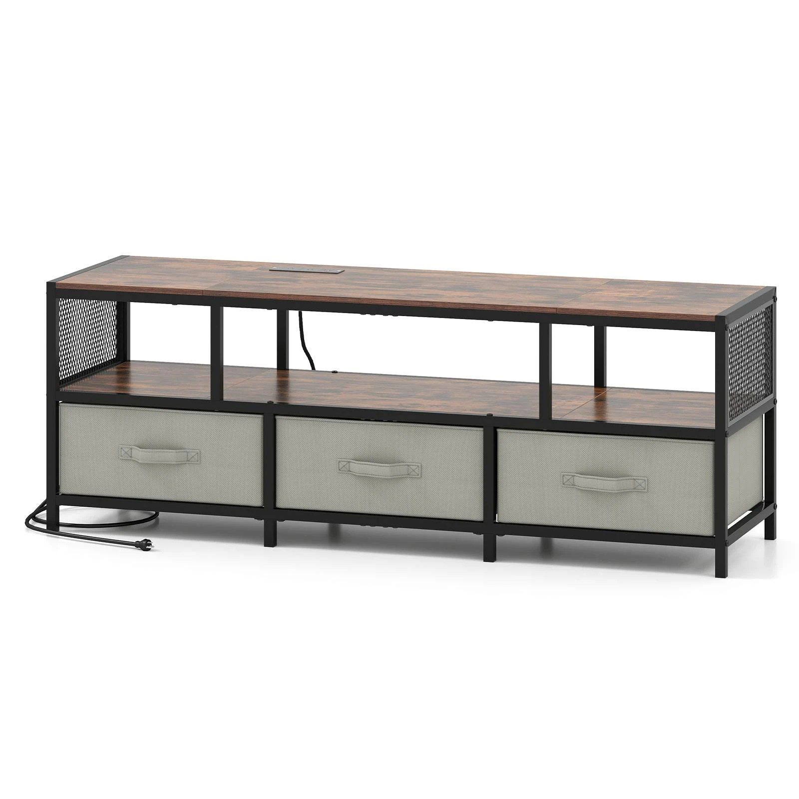 1 Costway TV Cabinet 3-Tier Entertain Unit w/Power Outlets for TVs up to 65” Storage Center, 1 of 1