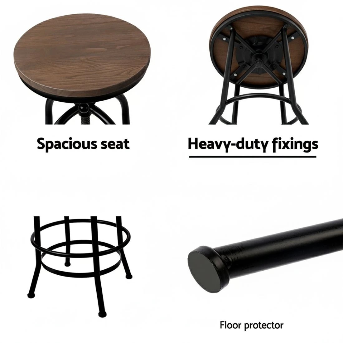3 Artiss 2x Bar Stools Adjustable Wood - Black, 3 of 6