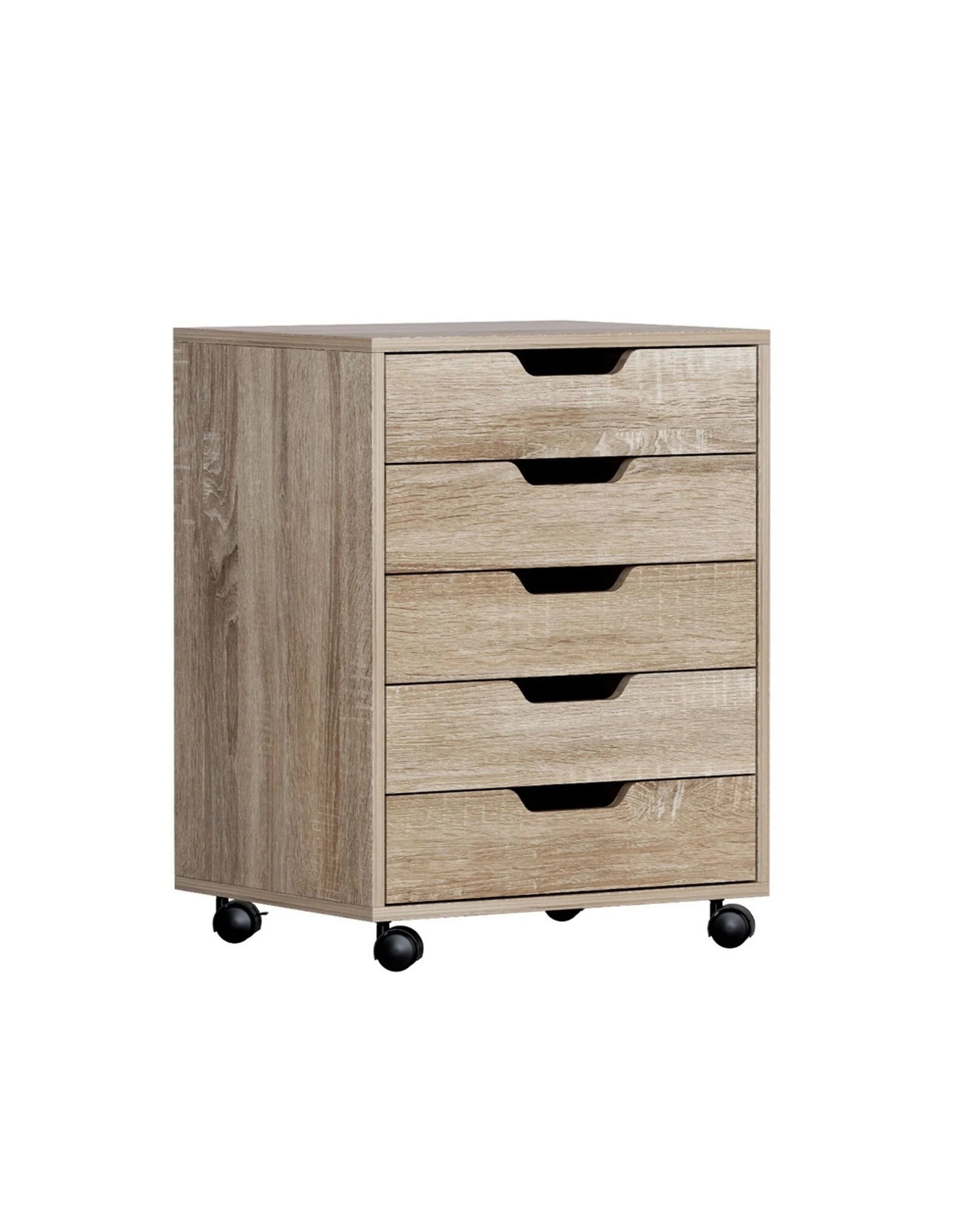 1 Artiss 5-Drawer Filing Cabinet Mobile Rolling Storage Cabinet Chest of Drawers Stand Scratch - Brown, 1 of 8