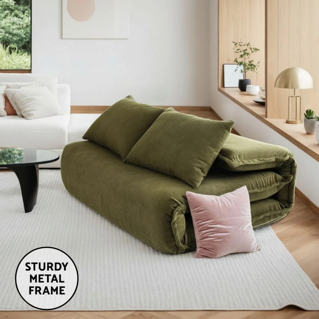 6 Artiss Floor Lounge Sofa Bed Foldable 2 Seater Green - Green, 6 of 8