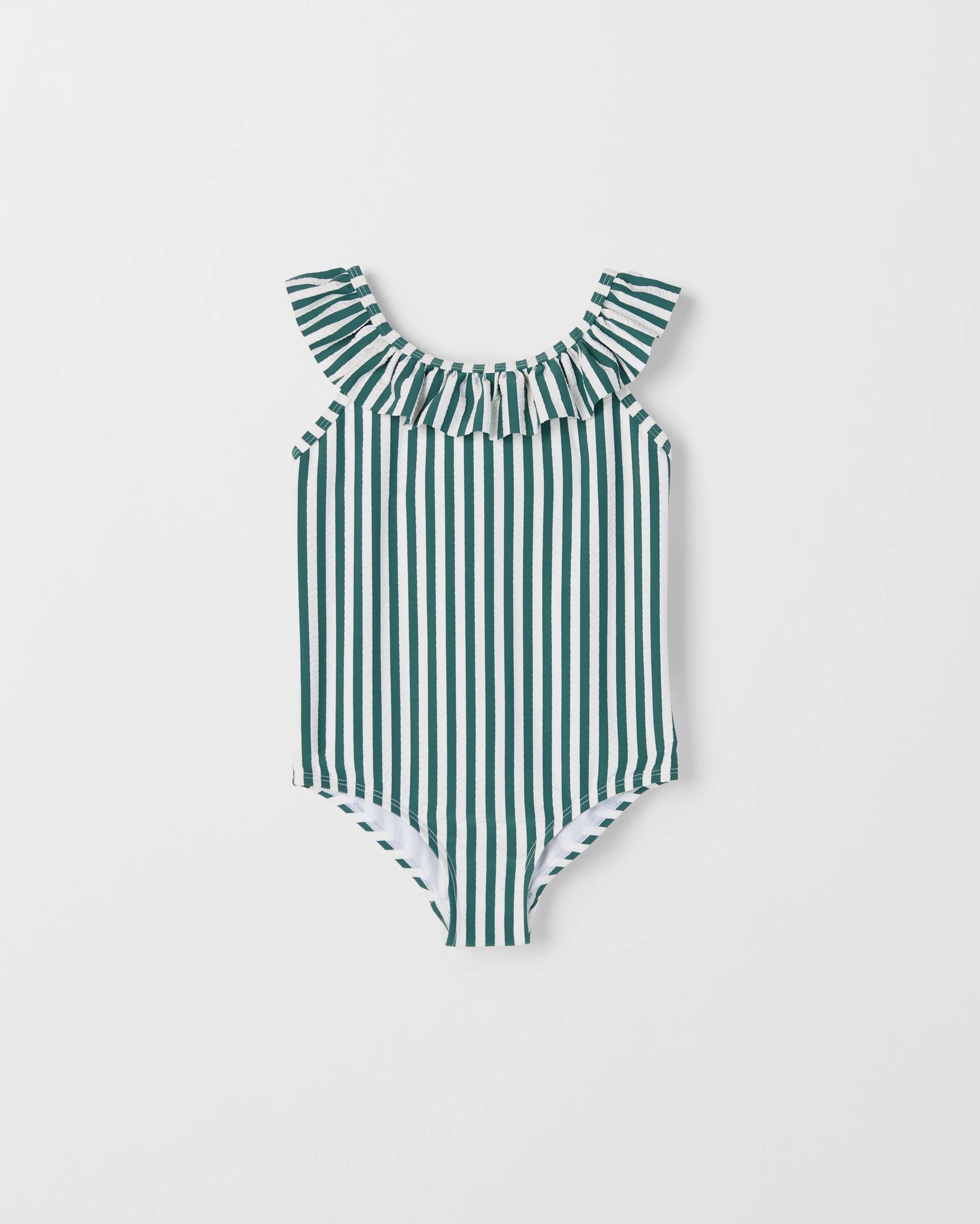 1 Target Kids Family Matching Frill Neckline One Piece Swimsuit GREEN STRIPE, 1 of 2