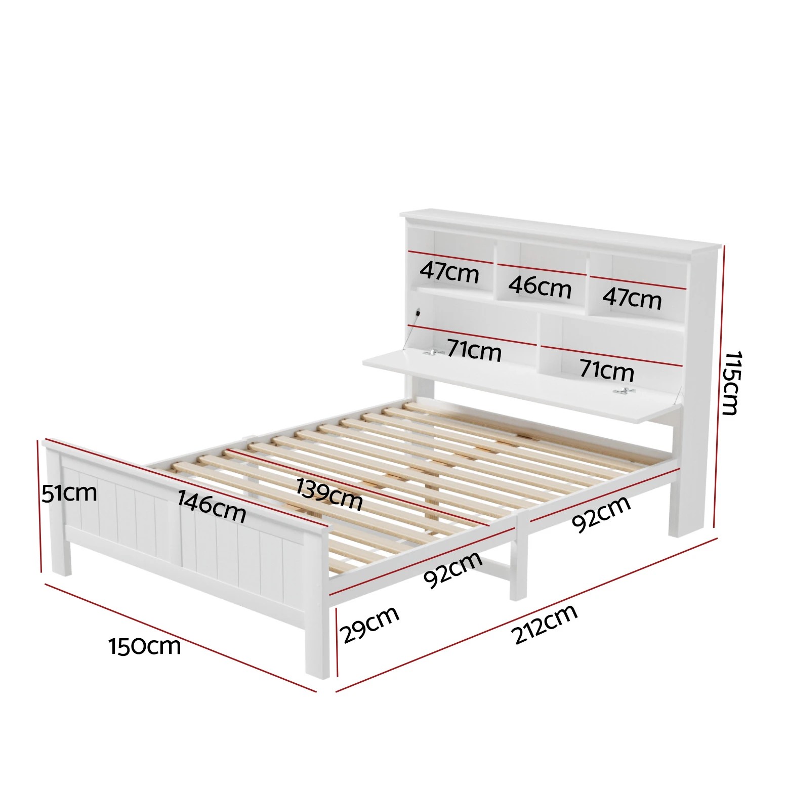 2 Artiss Bed Frame en with 3 Shelves Bed Head - Double Bed - White, 2 of 7