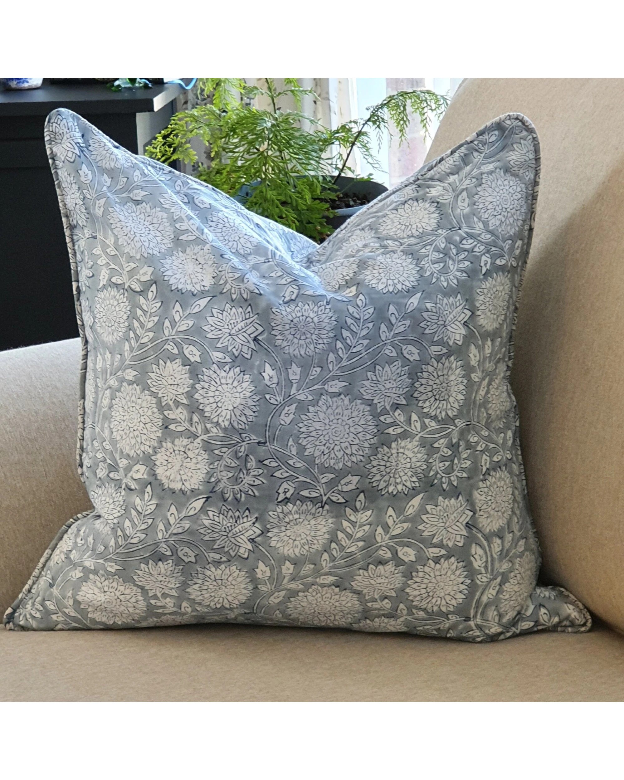 2 Kolka Pastel Grey Floral Luxurious Soft Cotton Voile Decorative Cushion - Grey, 2 of 2