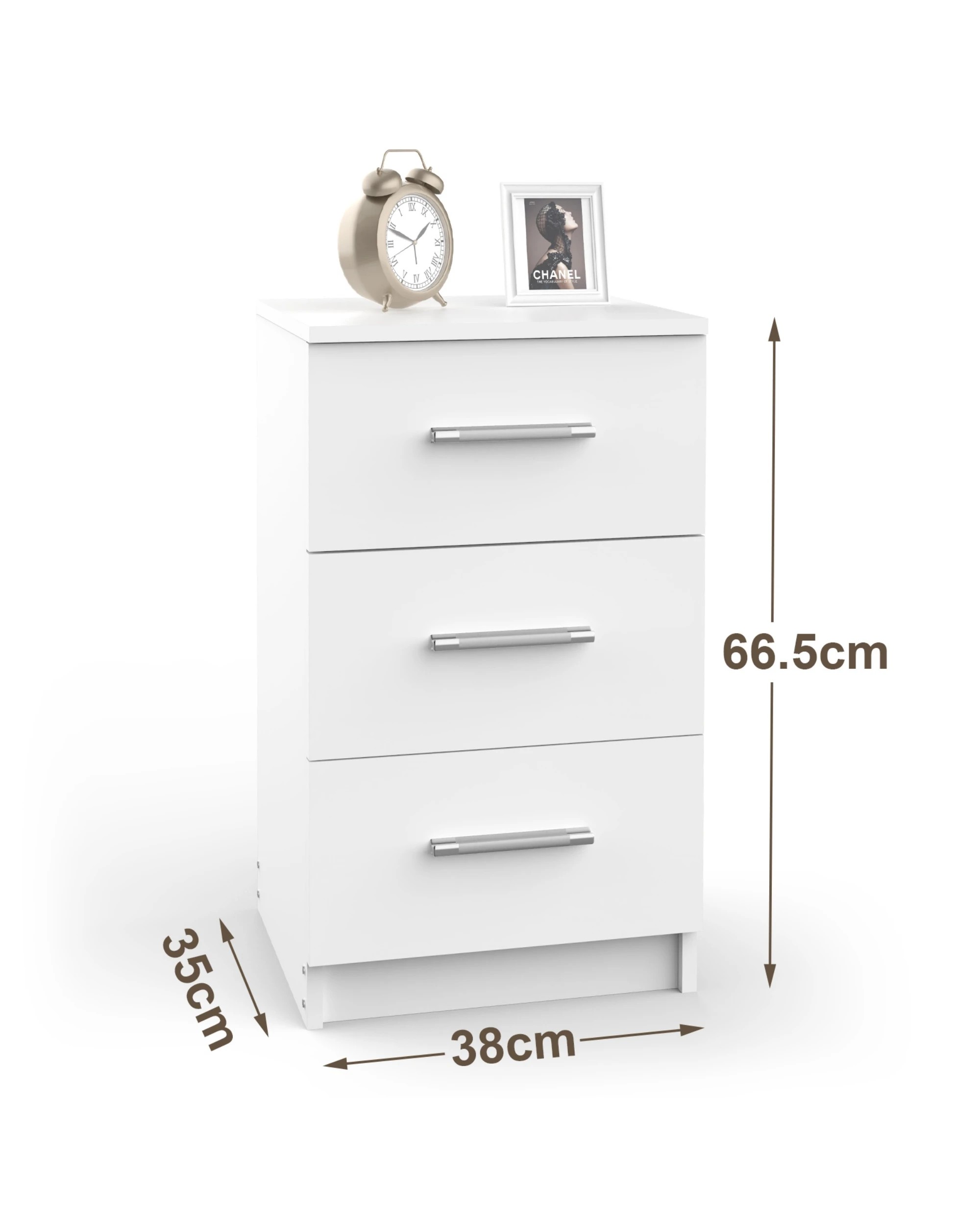 3 Advwin 3 Drawer Bedside Table Set of 2 White, 3 of 9
