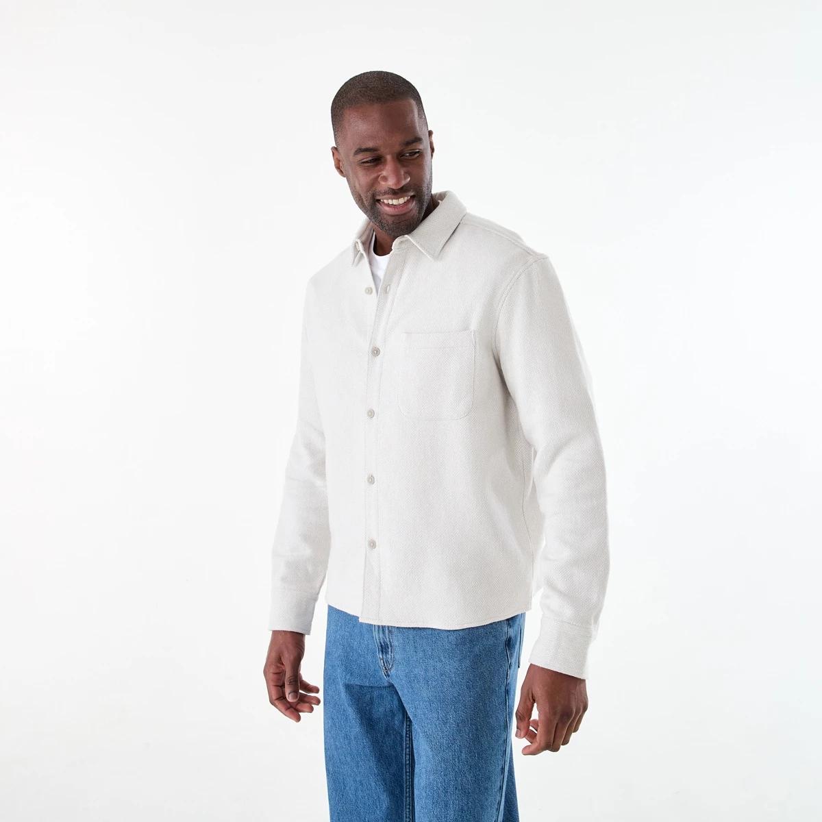 3 Long Sleeve Jacquard Overshirt STRING BEIGE, 3 of 7