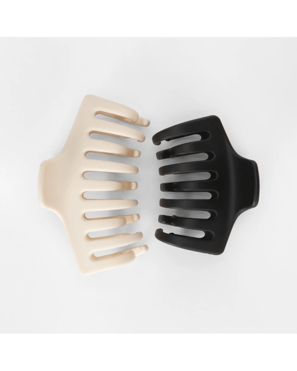OXX Haircare 2 Pack Bone and Black Medium and Small Barrel Triple Grip Claw Hair Clips