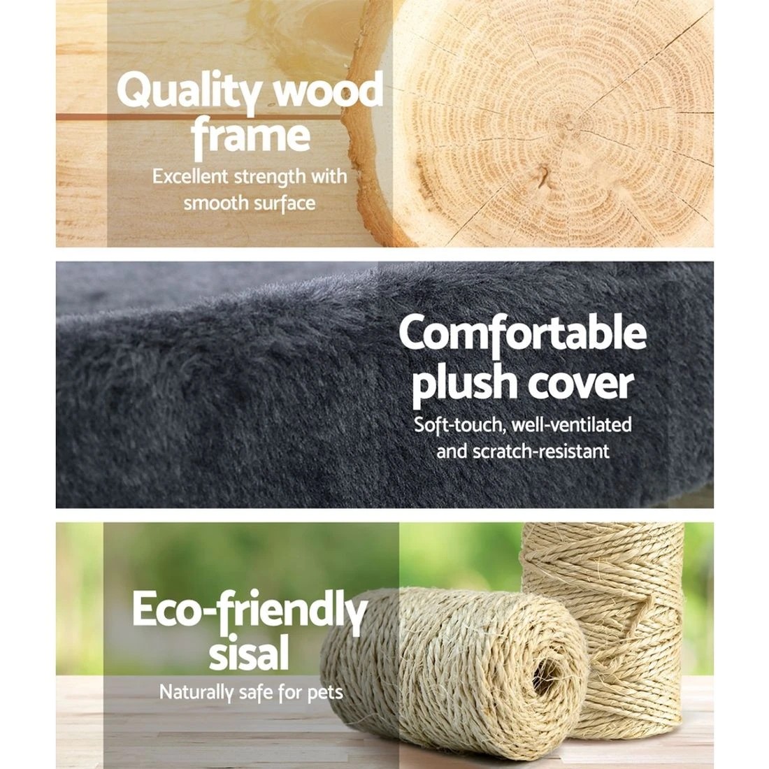 5 I.pet Cat Tree 145cm Tower Scratching Post Scratcher Wood Condo House Large Bed
 - Grey, 5 of 6