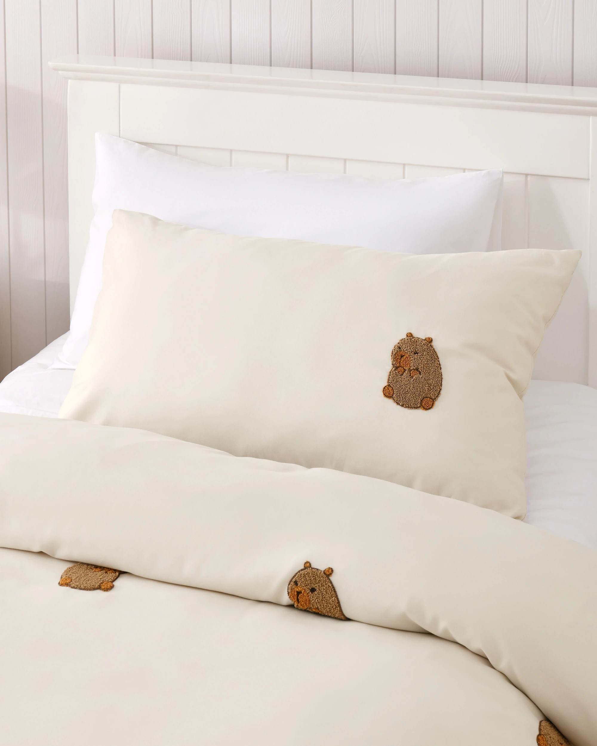 2 Jack & Ava Tofu the Capybara Embroidered Kids Quilt Cover Set - King Single Bed - Natural, 2 of 7