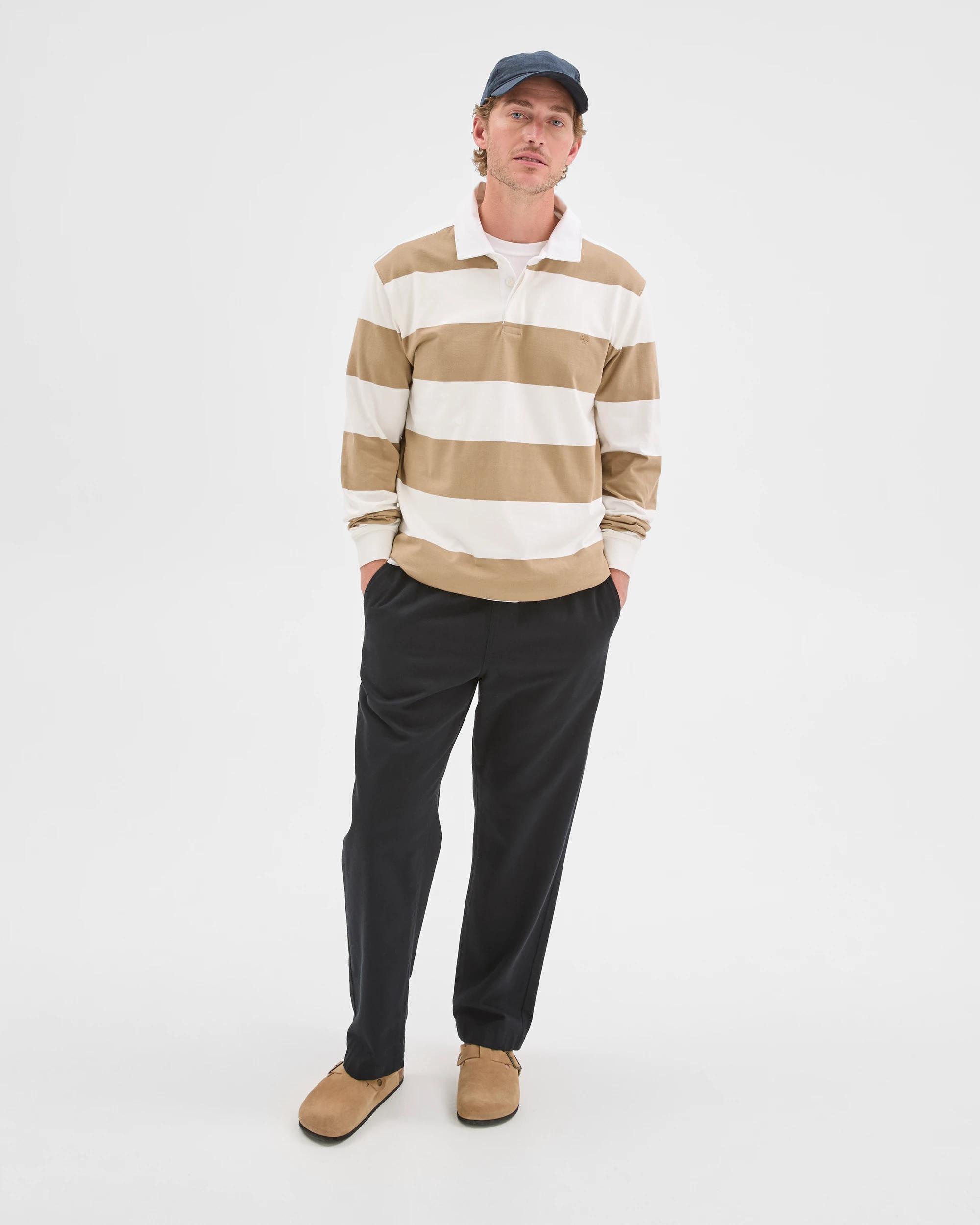 2 Target Man Australian Cotton Long Sleeve Rugby Stripe Polo Top BIRCH STRIPE, 2 of 6