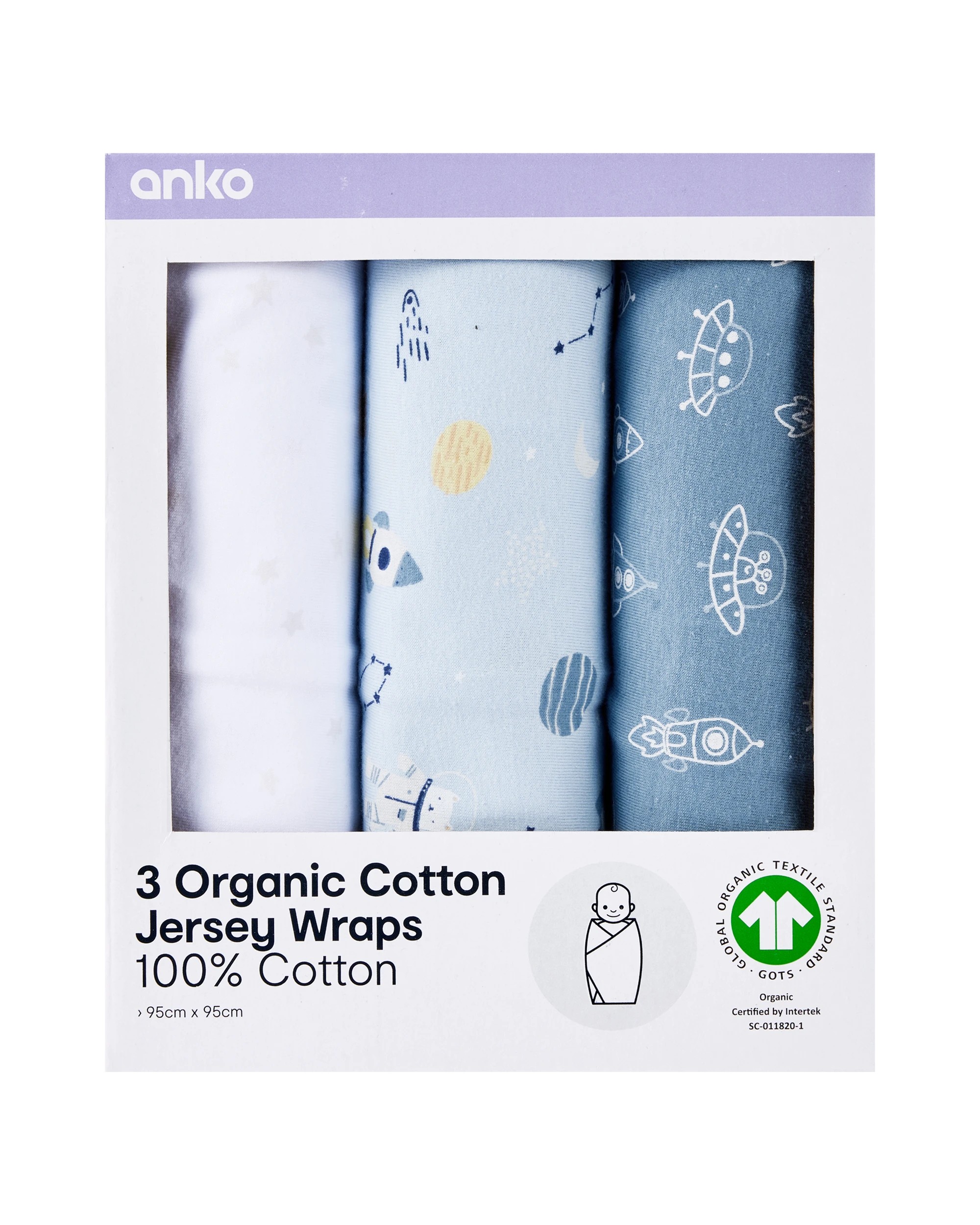 1 3 Pack Organic Cotton Jersey Wraps, 1 of 6