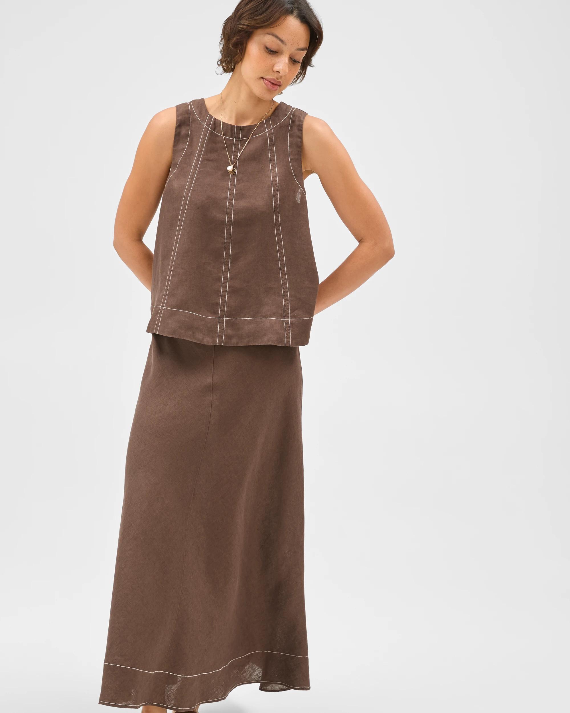 3 Target Woman European Linen Seam Detail Midi Skirt COFFEE BEAN, 3 of 7