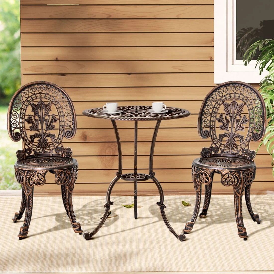 1 Gardeon 3PC Patio Furniture Outdoor Bistro Set Dining Chairs Cast Aluminium Bronze - Bronze, 1 of 6