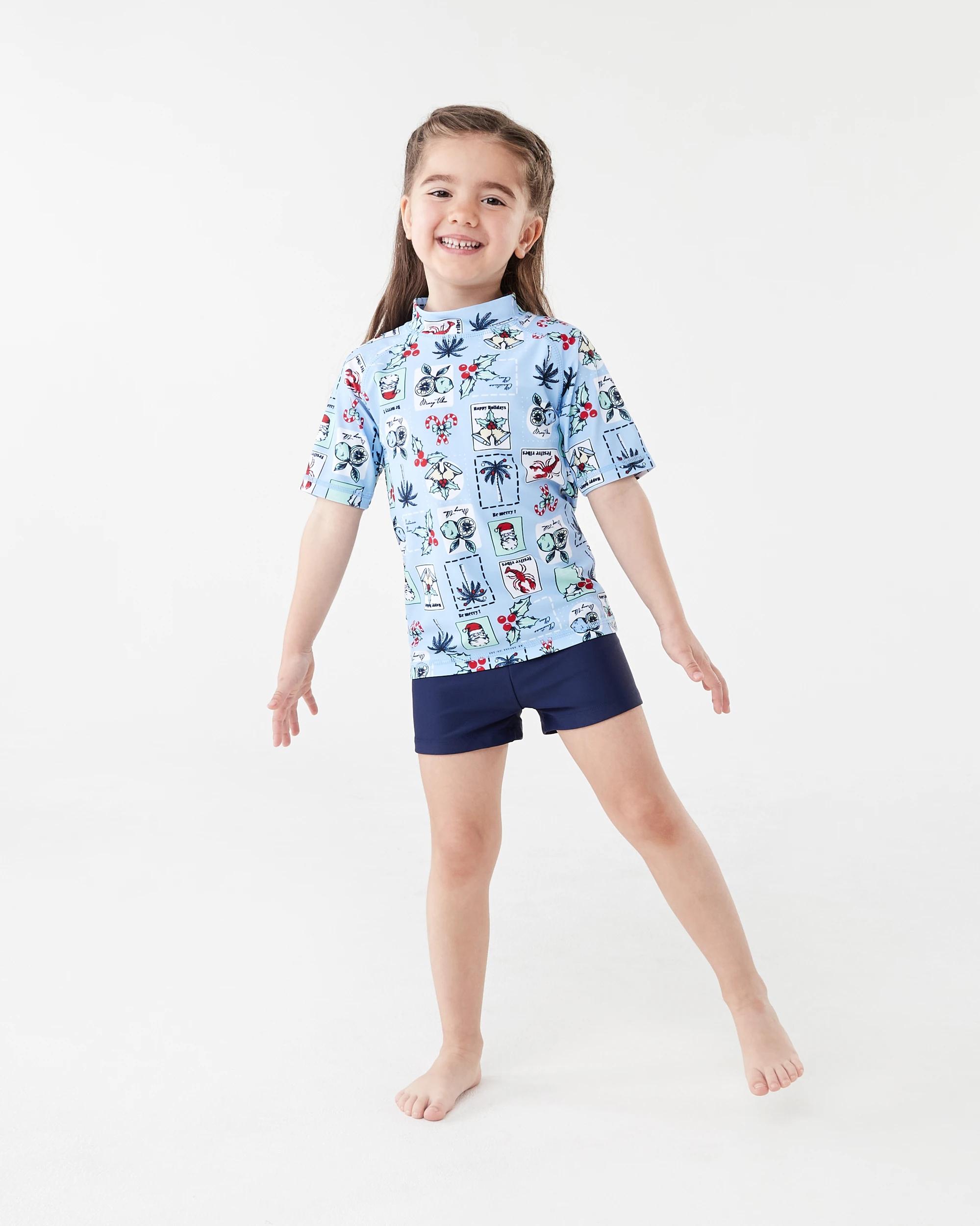 6 Christmas Print Rash Vest Blue Food, 6 of 7