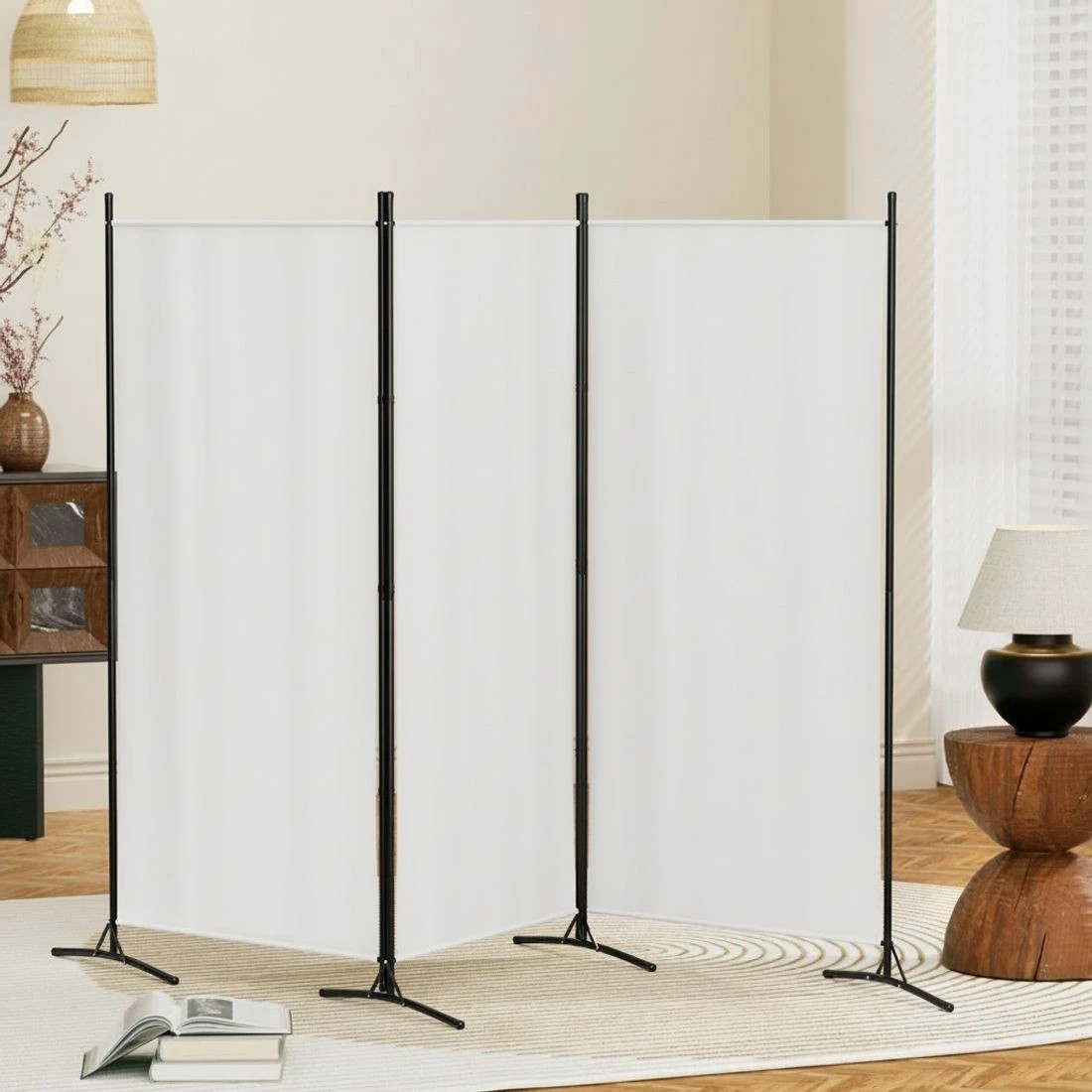 7 Artiss 3 Panel Room Divider Set of 2 Folding Privacy Screen Fabric Room Separator Partition - White, 7 of 7