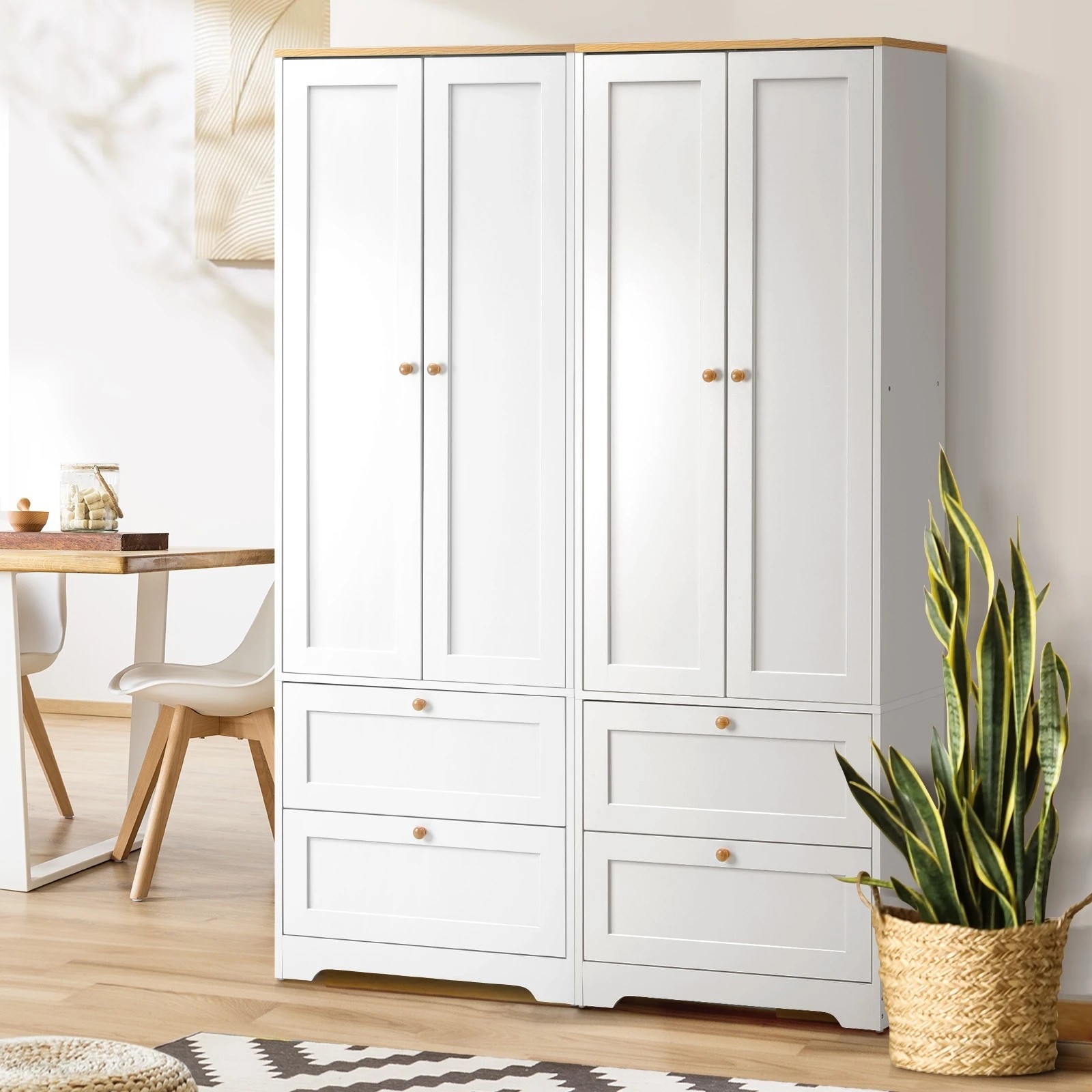 3 Oikiture 2x Buffet Sideboard Storage Cabinet Kitchen Cupboard Wardrobe - White, 3 of 10