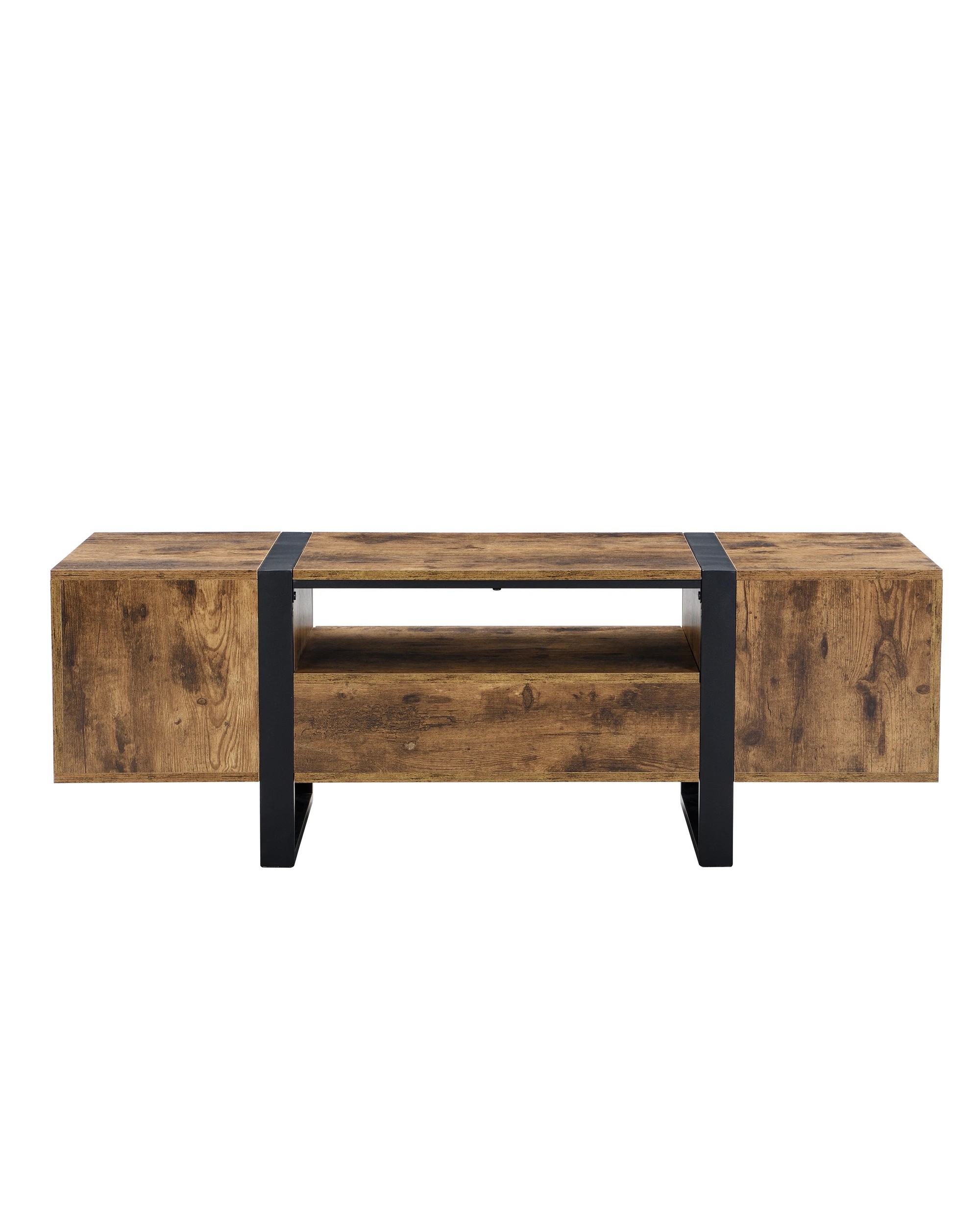 1 IHOMDEC TV Cabinet MDF Steel Rustic Dark Brown 3 Cabinets and Open Shelf, 1 of 5