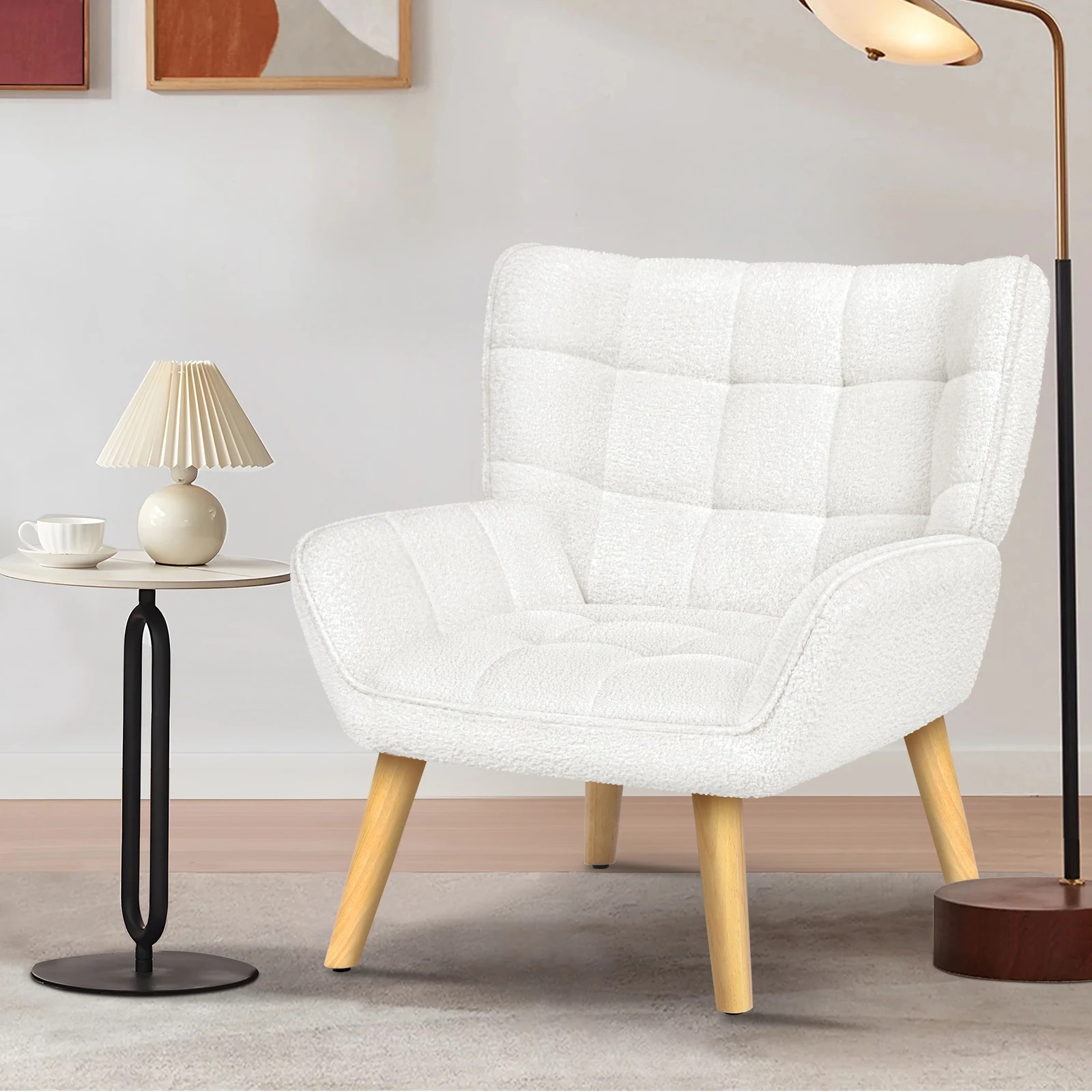 4 Alfordson Armchair Accent Chair Upholstered Lounge Sofa Tub Couch Boucle - White, 4 of 9