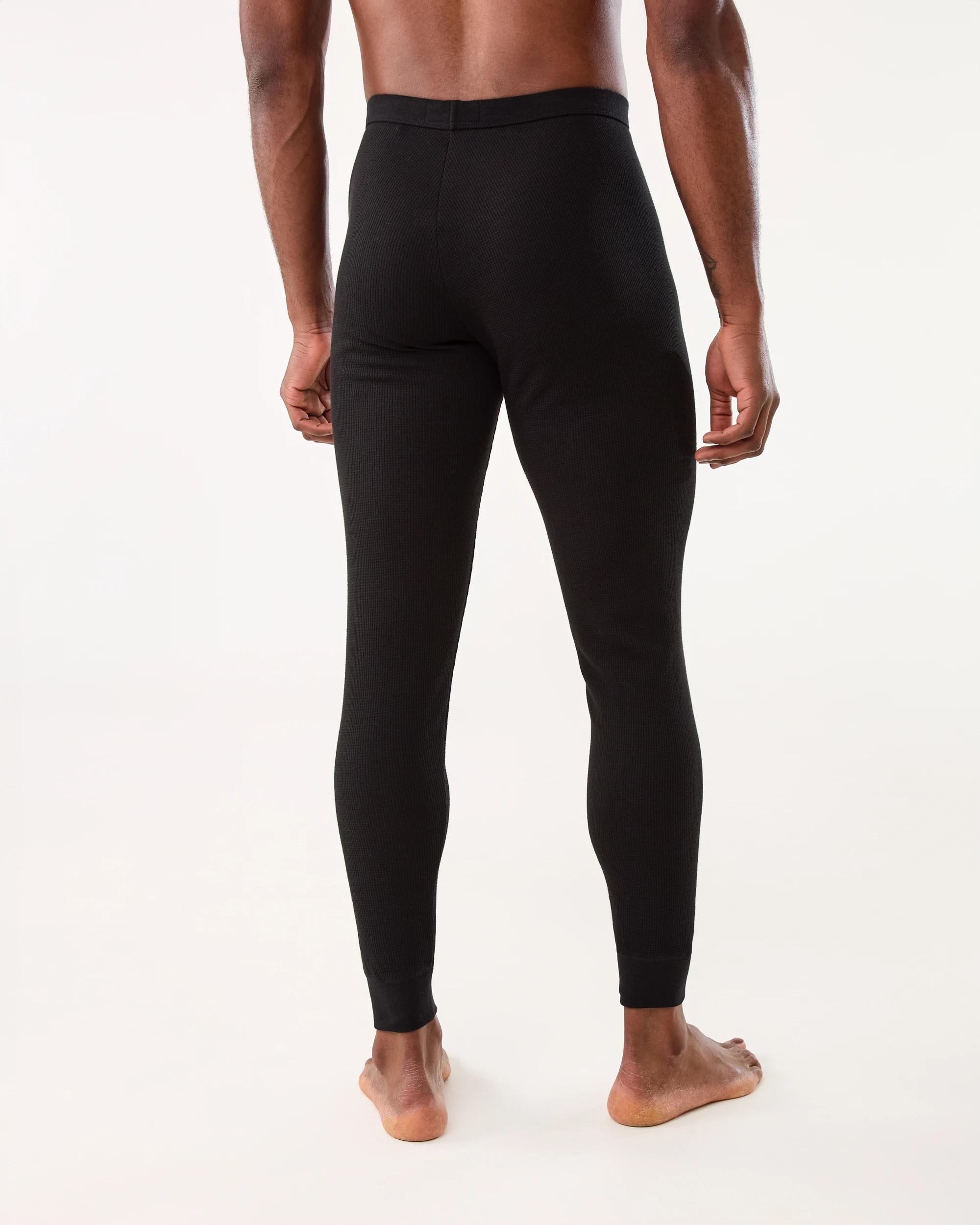 3 Long Leg Mini Waffle Thermal Pants Black, 3 of 4