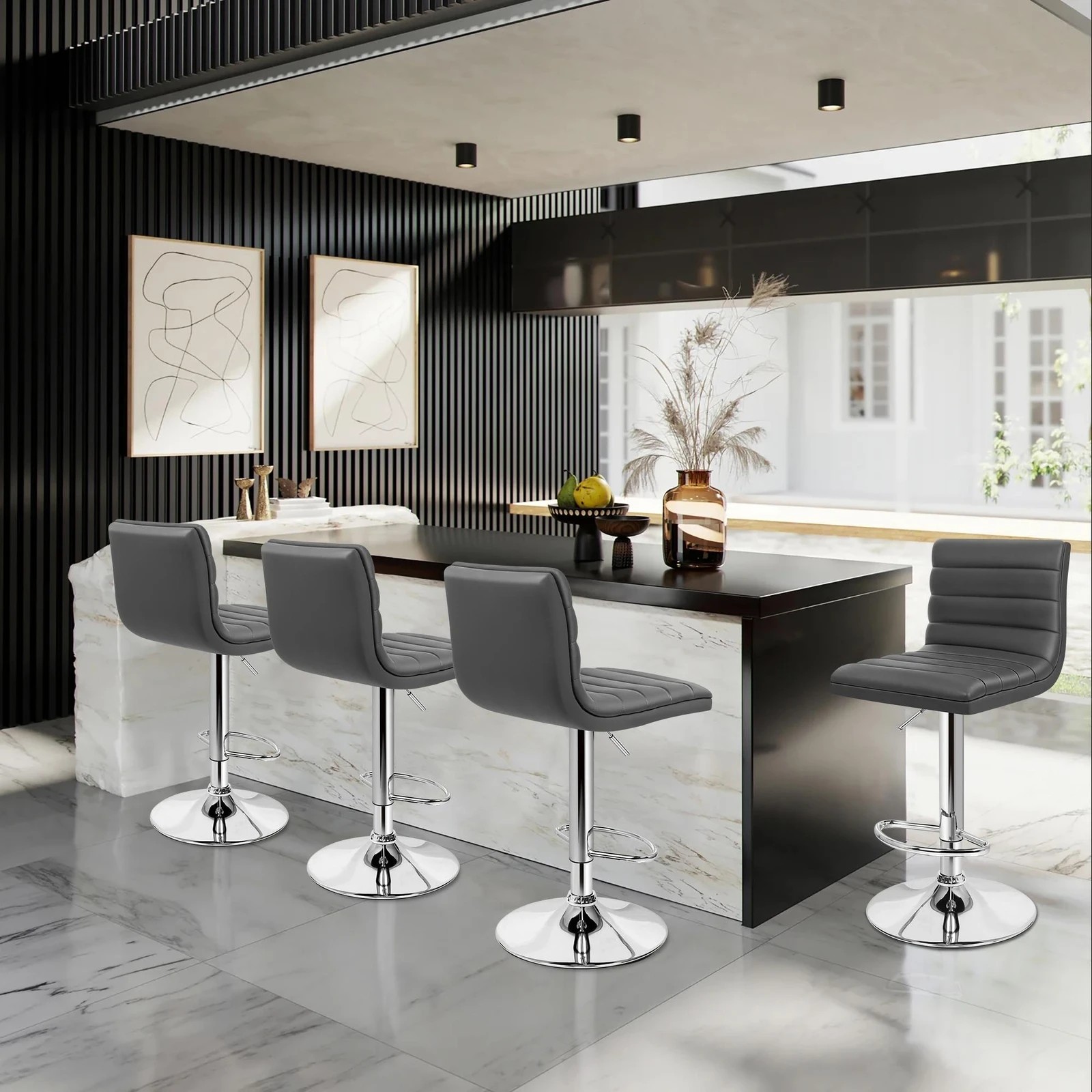 2 Alfordson 4x Bar Stools Ruel Kitchen Swivel Chair Leather Gas Lift - Grey, 2 of 7