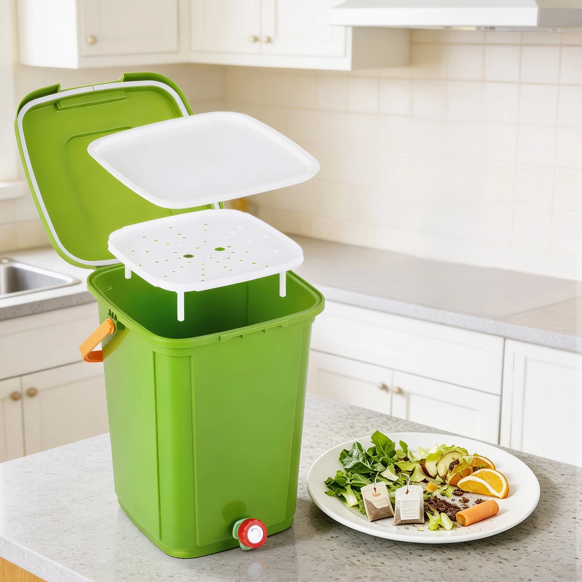 5 Gardeon 20L Kitchen Compost Bin Food Waste Caddy Countertop Drain Tap - Green, 5 of 8