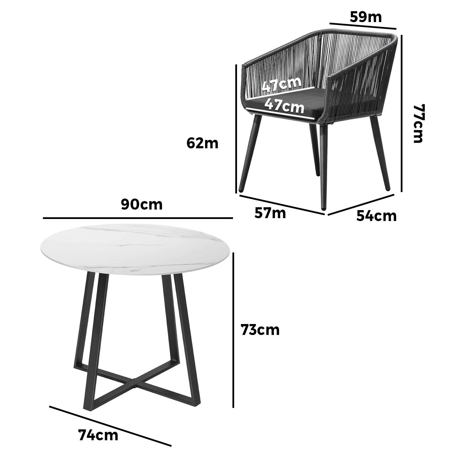 10 Livsip 3x Outdoor Dining Setting Sintered Stone Table Patio Furniture Bistro Set - Multi, 10 of 10