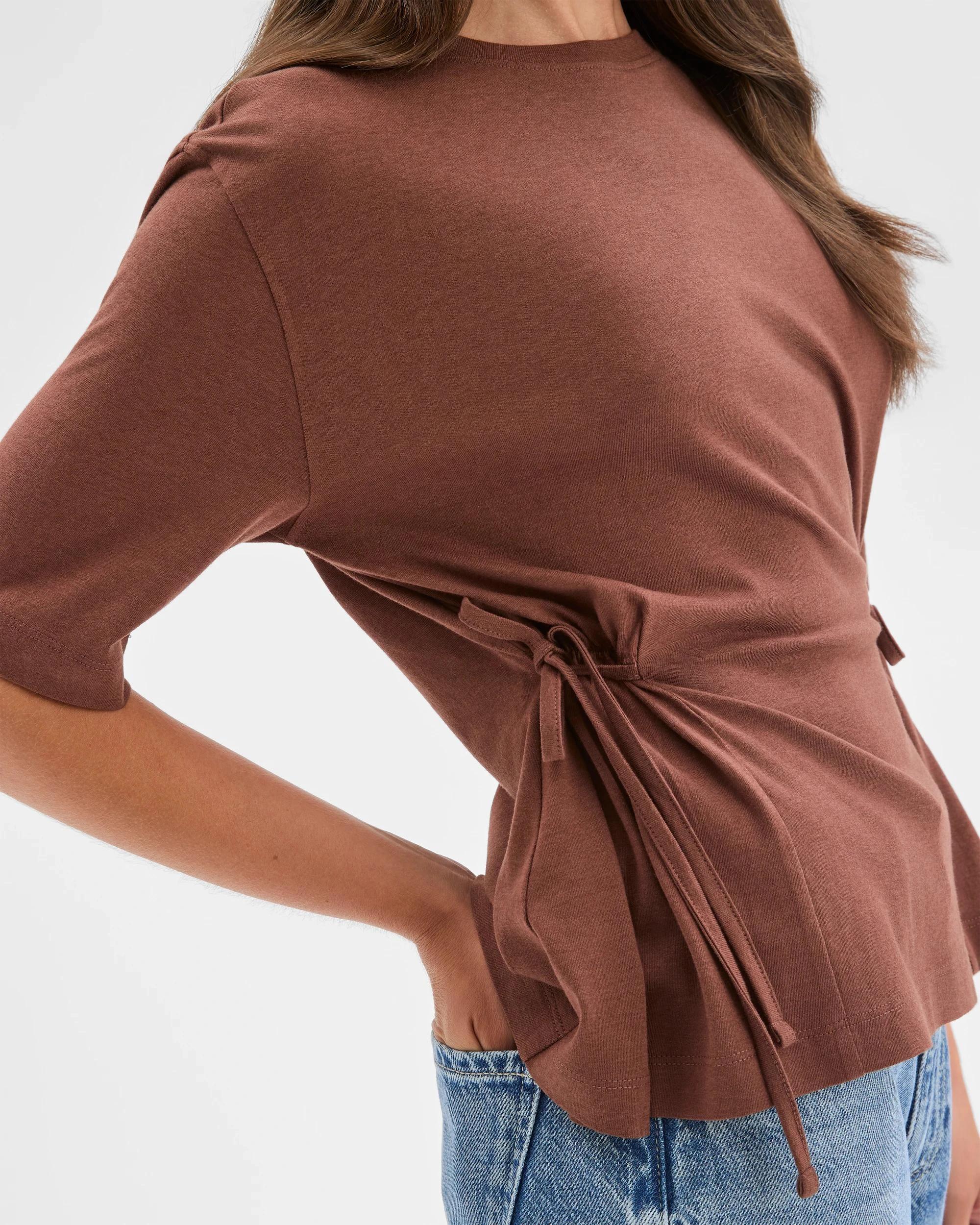 7 Target Petites Petites Australian Cotton Blend Short Sleeve Tie Waist T-Shirt SOFT BROWN, 7 of 7