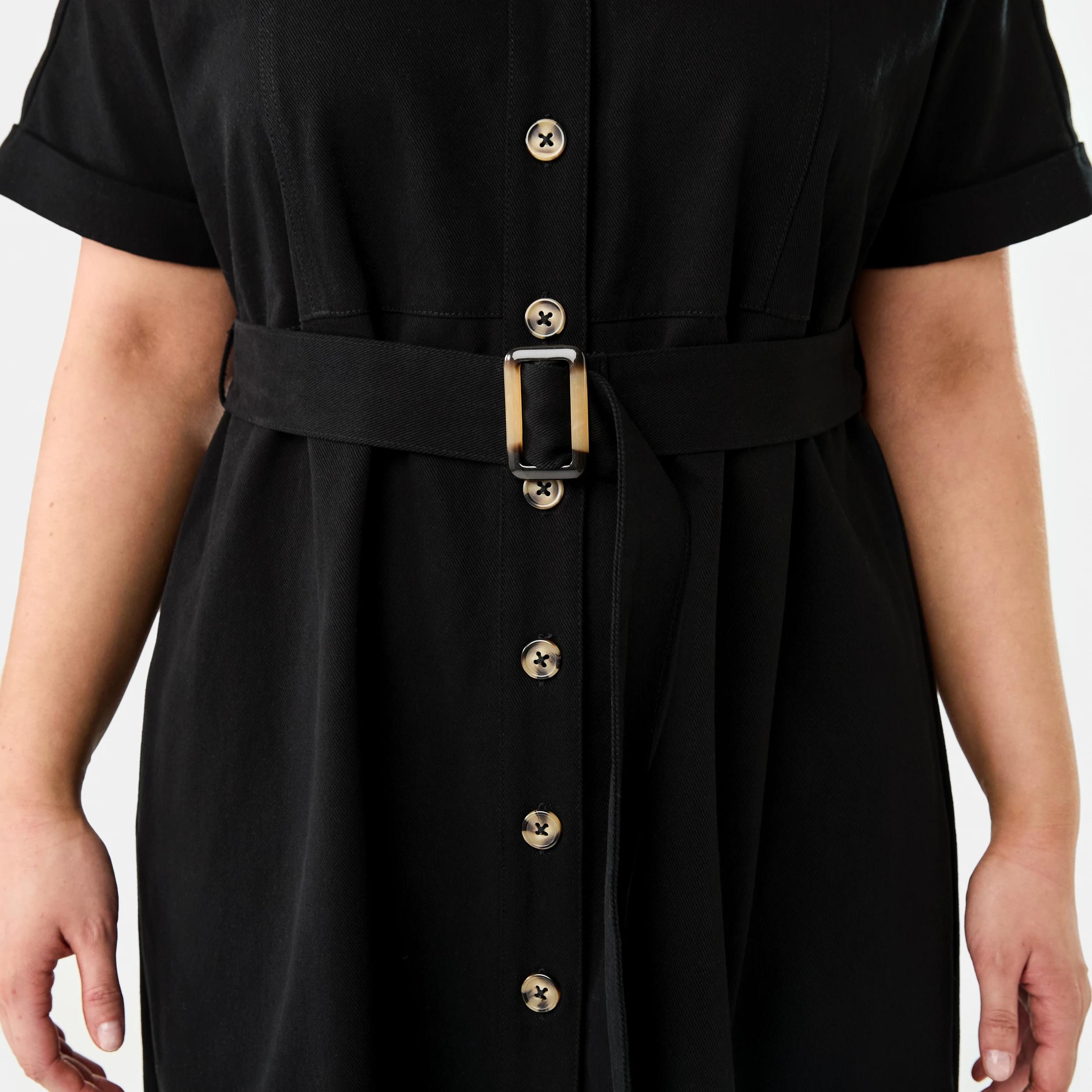 7 Short Sleeve Denim Button Through Midi Dress BLACK, 7 of 9