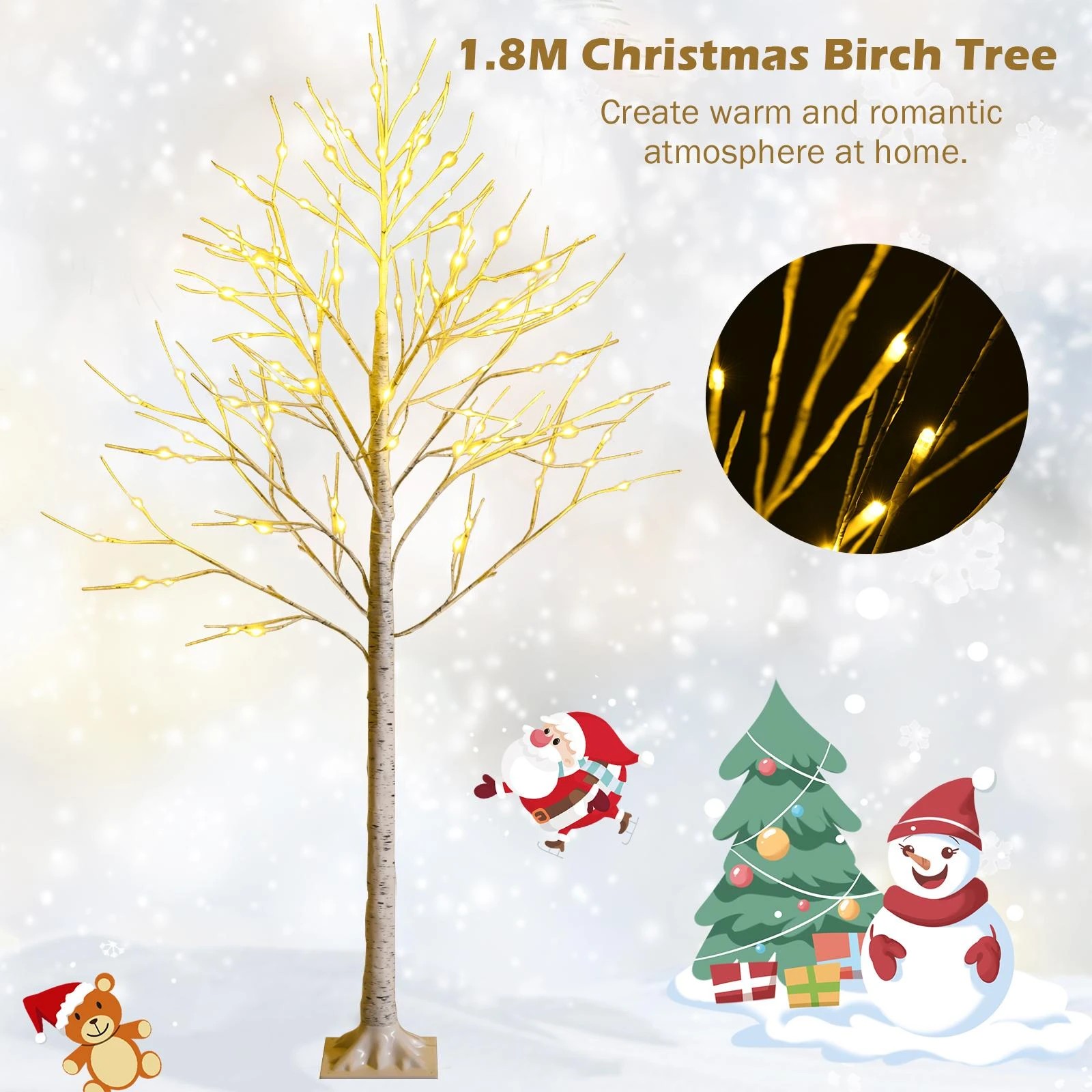 2 Costway 1.8M/6ft Artificial Birch Twig Christmas Tree w/72 Warm White LEDs, 2 of 4