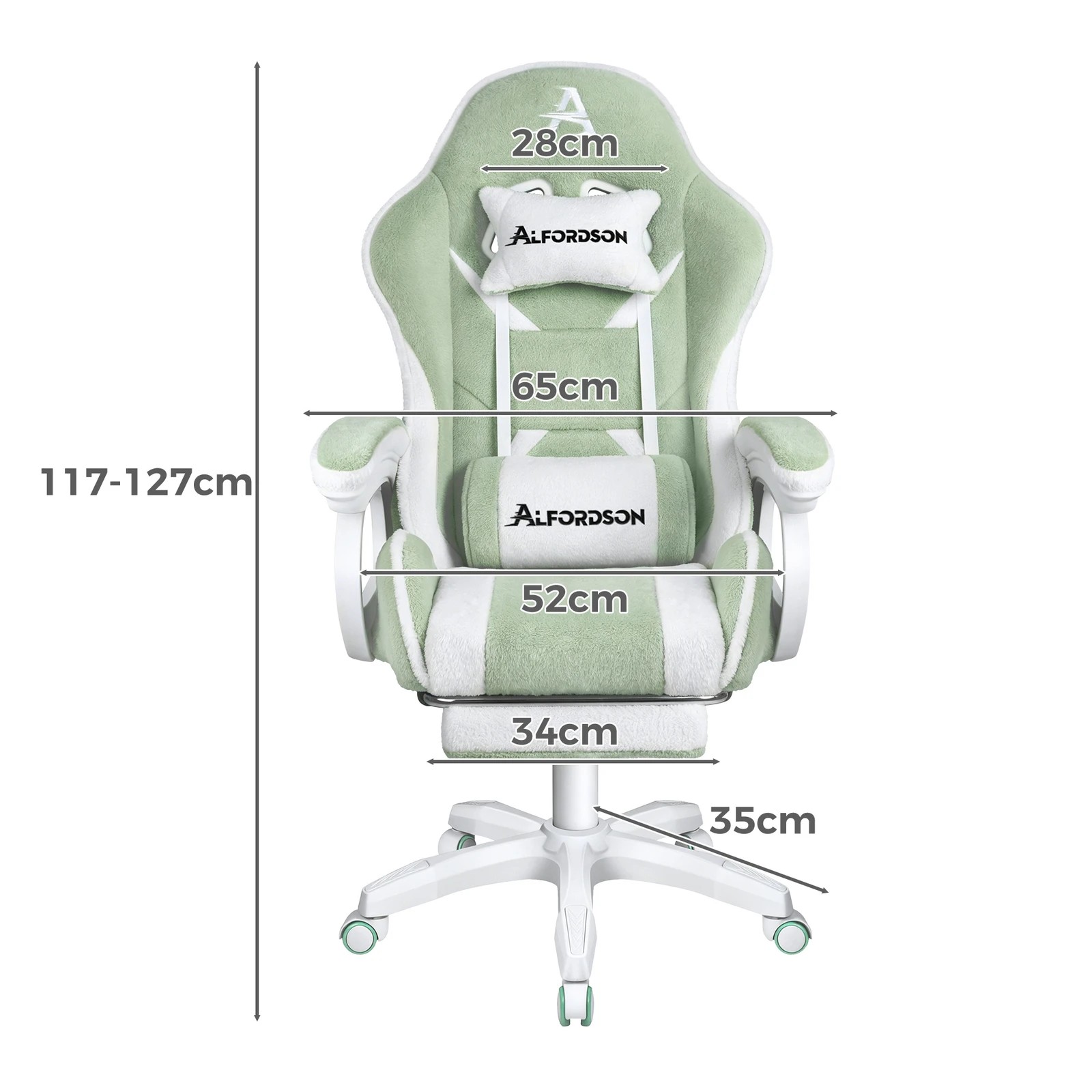 2 Alfordson Gaming Office Chair Racing Massage Computer Seat Footrest Sherpa Fleece - Green, 2 of 10
