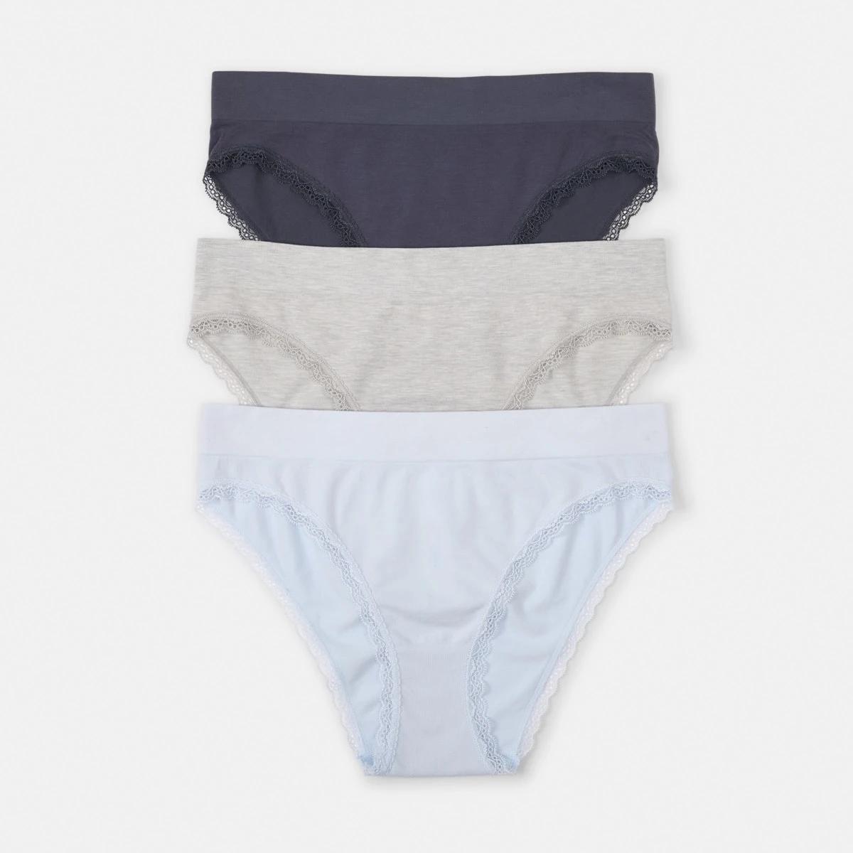 1 3 Pack Seamfree Bamboo Lace Bikini Briefs HALOGEN BLUE, SILVER MARLE, SHADOW NAVY, 1 of 9
