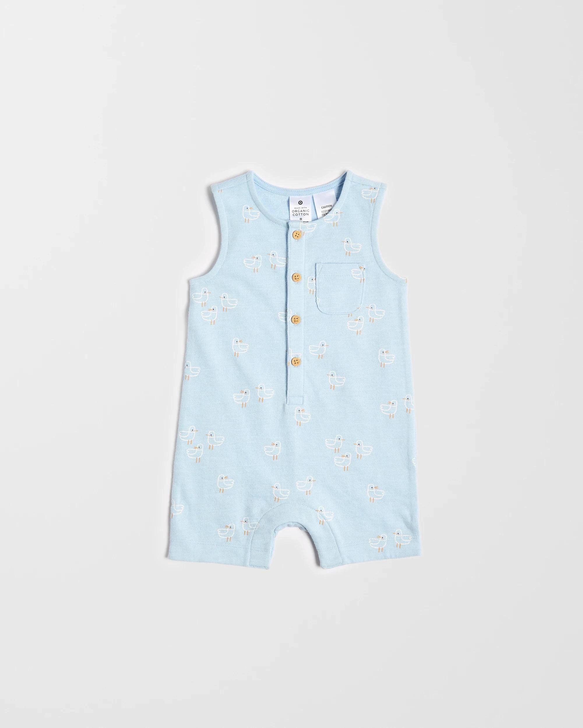1 Target Baby Organic Cotton Knit Short Romper SEAGULLS BLUE, 1 of 4
