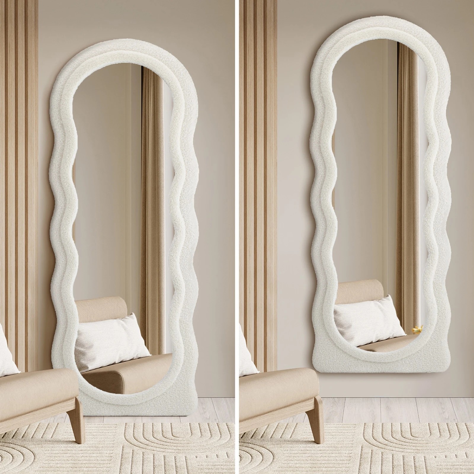 5 Oikiture Full Length Mirror 180cm Boucle Floor Standing Mirrors Dressing Makeup - White, 5 of 9