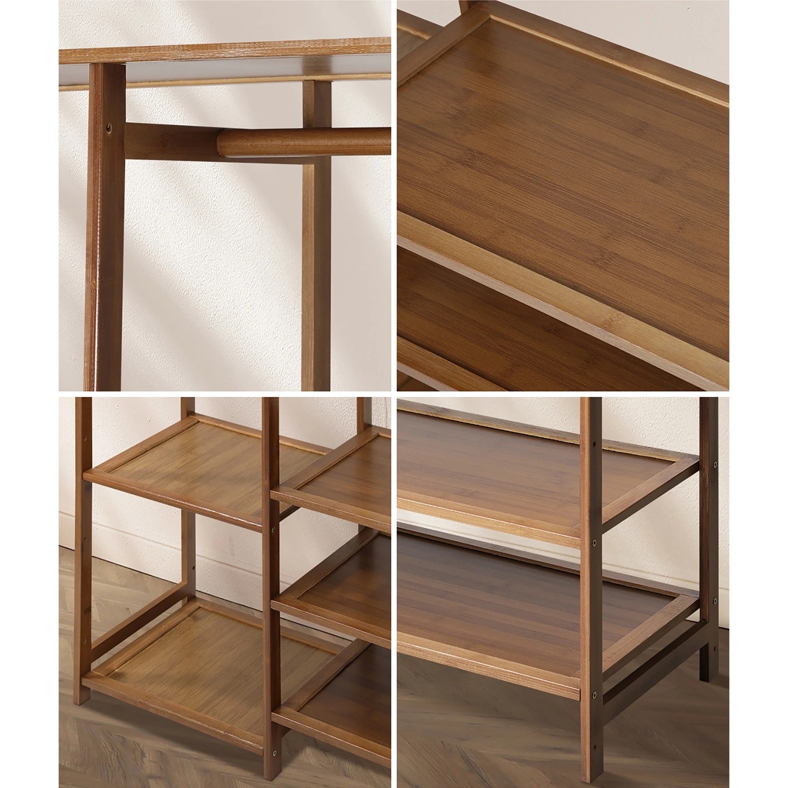 4 Oikiture Clothes Rack Open Wardrobe Garment Coat Hanging Rail Bamboo 8 Shelves
 - Natural, 4 of 10