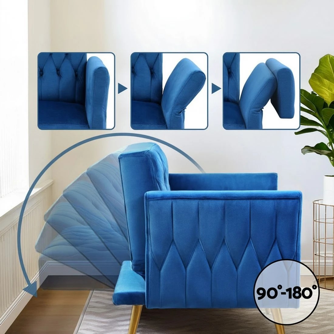 4 Artiss Armchair Ottoman Accent Chair Pillow Velvet - Blue, 4 of 6