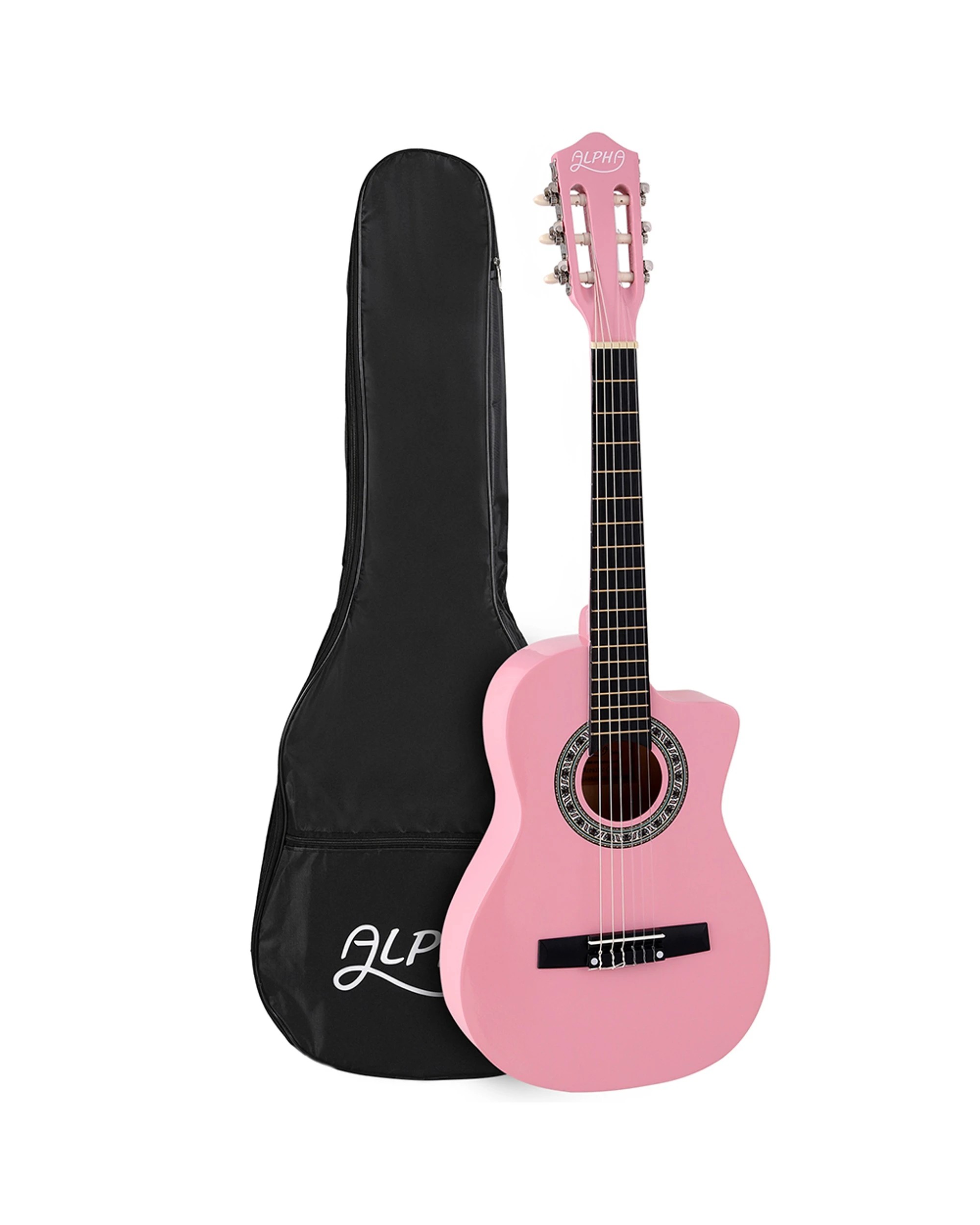 1 Alpha 34 Inch Classical Guitar Wooden Body Nylon String Beginner Kids Gift - Pink, 1 of 5
