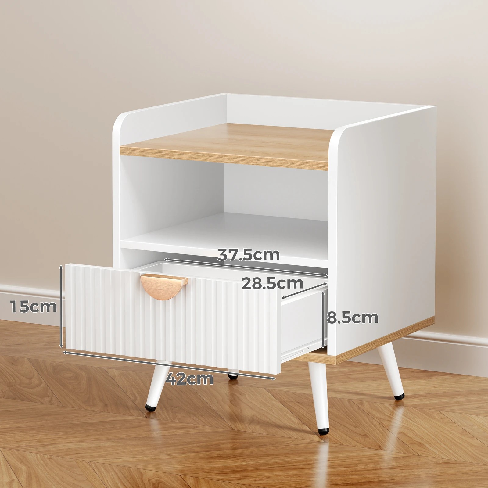 5 Alfordson 2x Bedside Table 1 Drawer Nightstand Side Storage Shelf - Wood White, 5 of 10