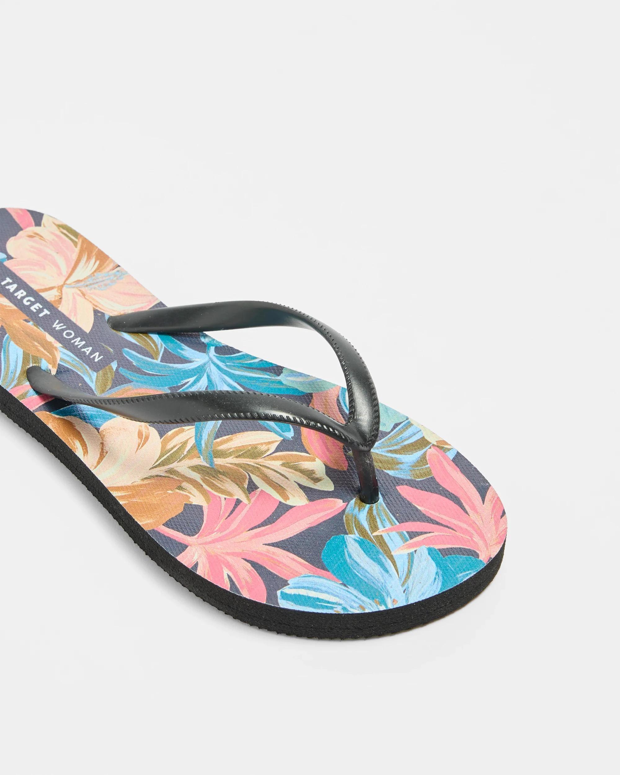 2 Target Woman Womens Everyday Printed Thongs BLACK FLORAL, 2 of 3