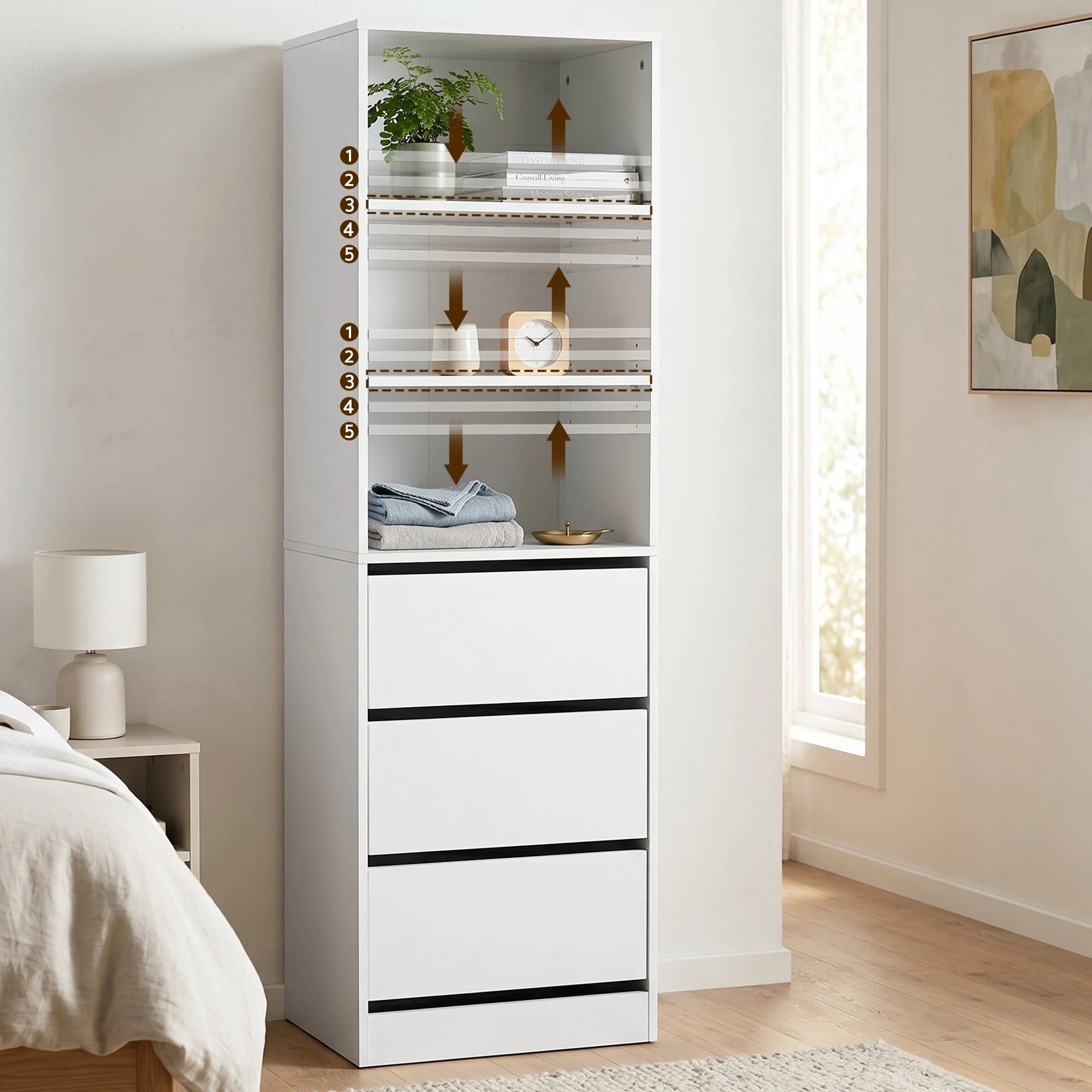 3 Artiss 2x Chest of 3 Drawers Tallboy Cabinet - White, 3 of 7