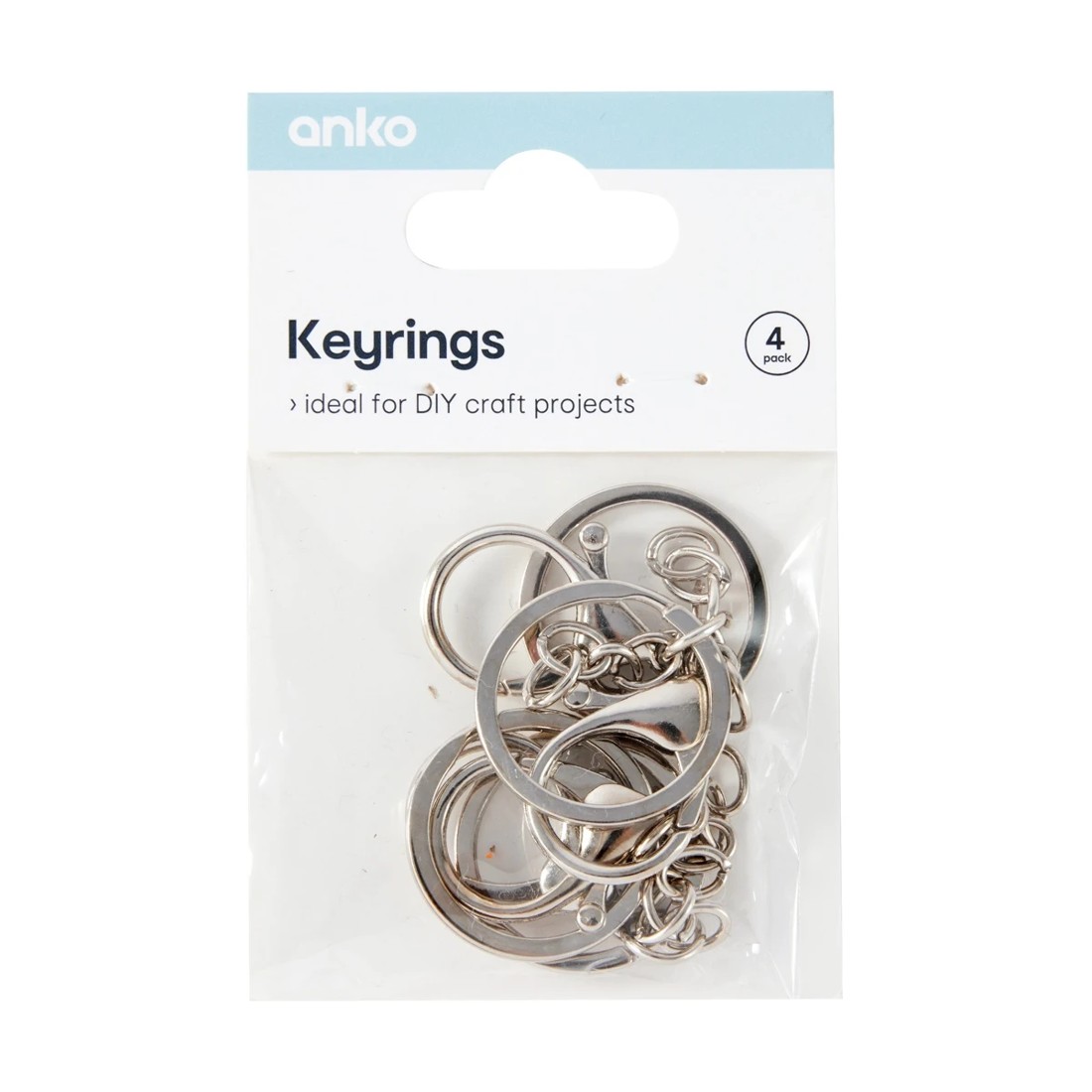 1 4 Pack Keyrings - Silver Look, 1 of 5