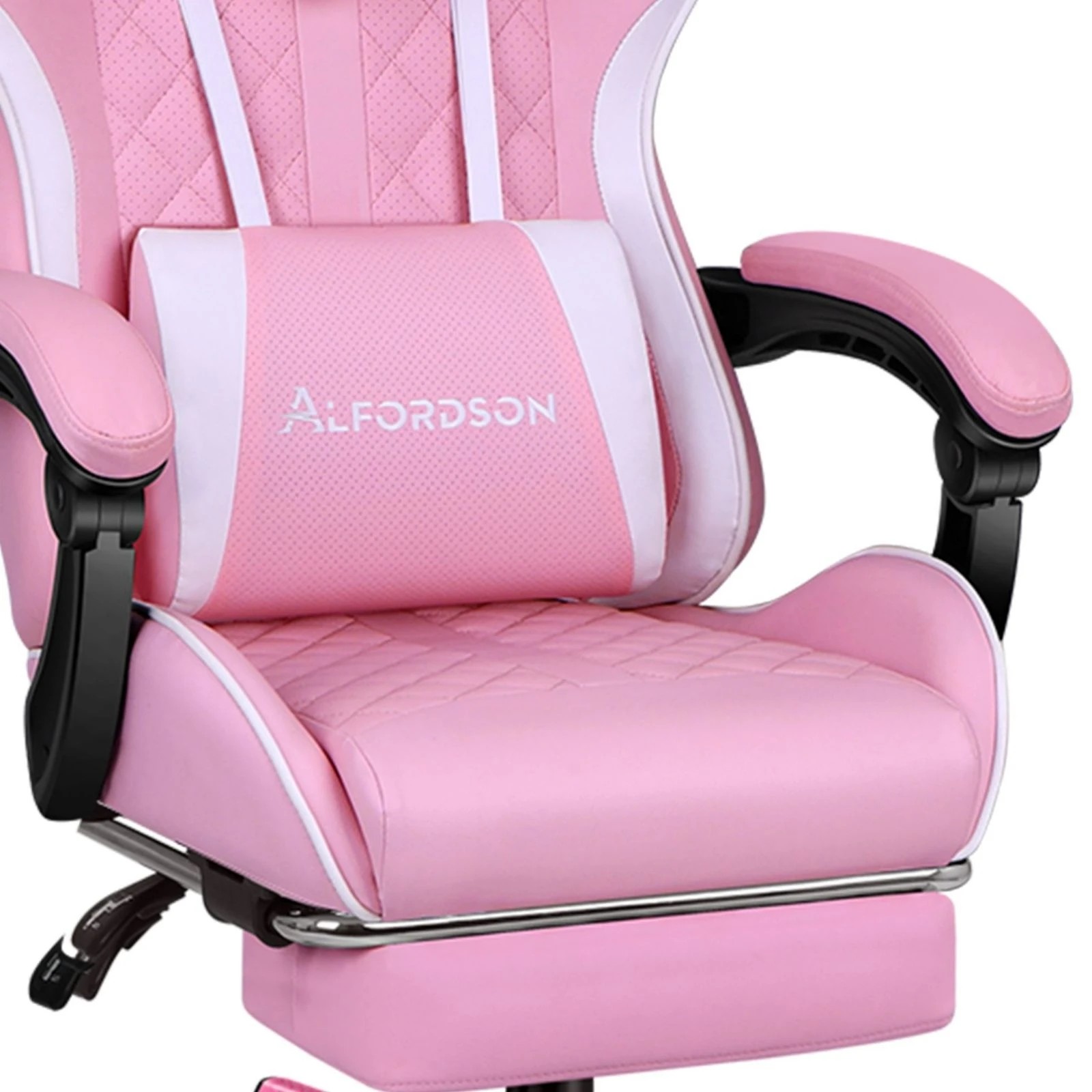 8 Alfordson Gaming Chair Office Racer Large Lumbar Cushion Footrest Seat Leather - Pink, 8 of 10