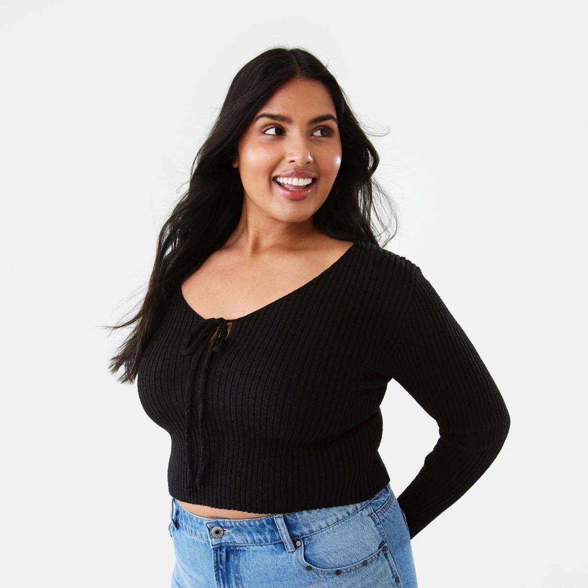 3 Lace Up Crop Jumper Black, 3 of 8