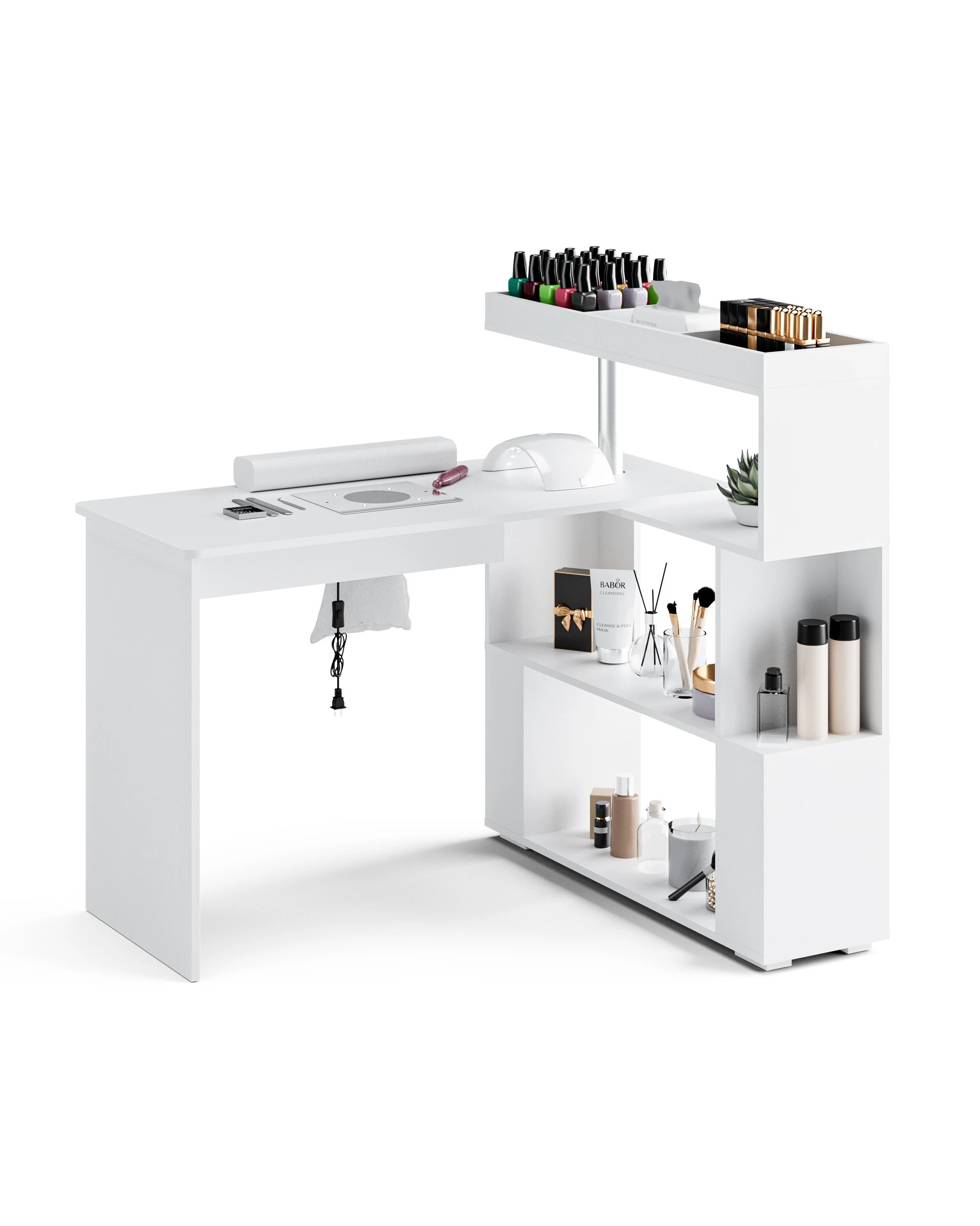 3 Advwin Manicure Table Dressing Nail Tech Desk with Dust Collector Rotating Reversible L-Shaped Salon Workstation - White, 3 of 8