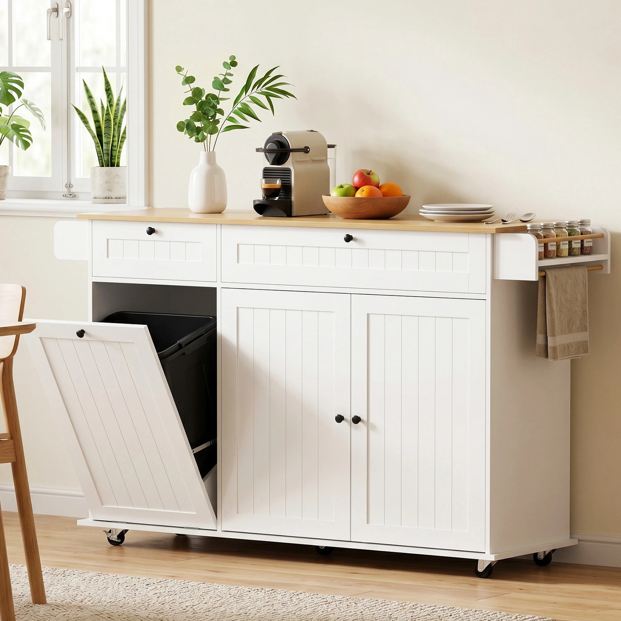 5 Artiss Kitchen Island Trolley Rolling Serving Cart Storage Drawer Cabinet 150cm - White, 5 of 9