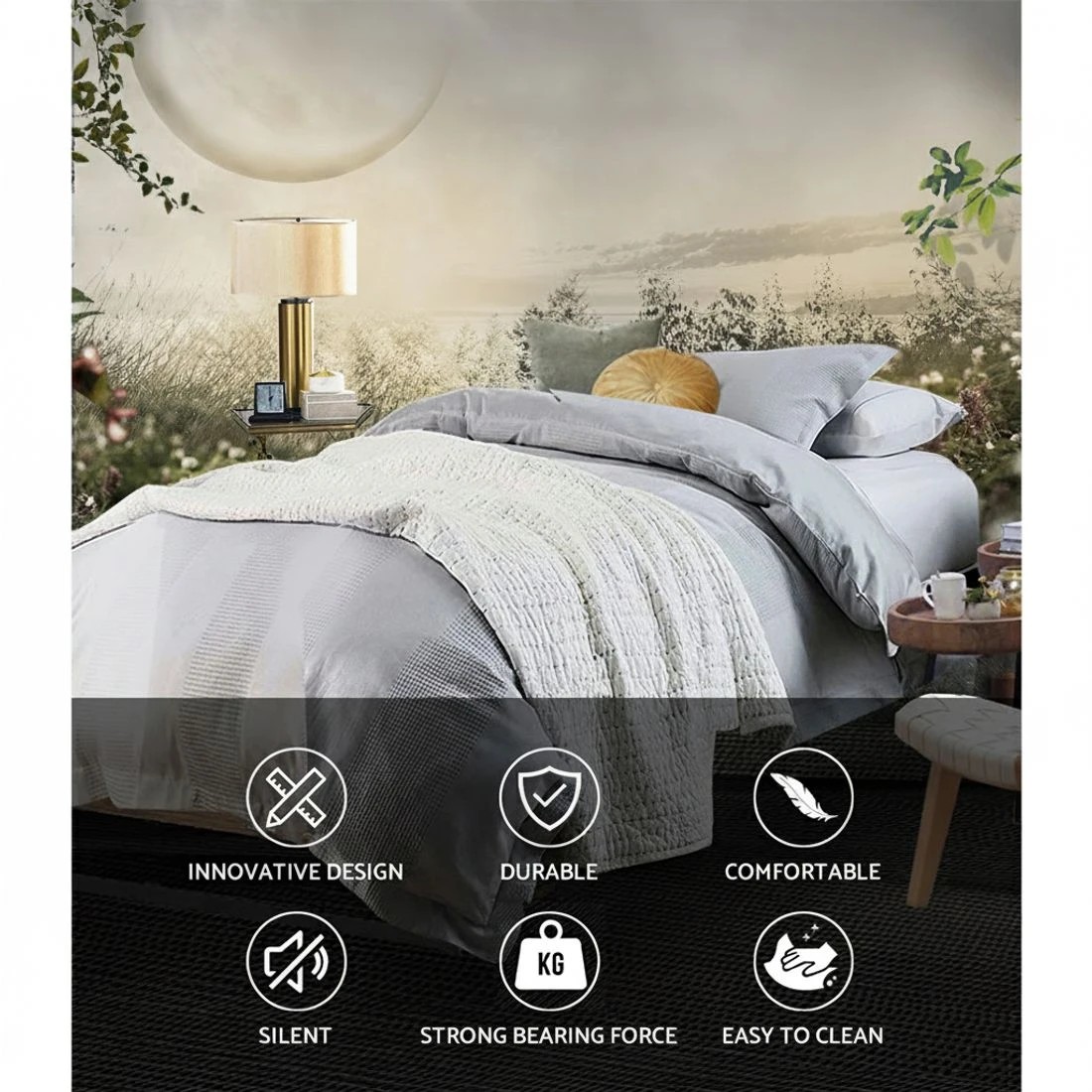 4 Artiss Bed Frame Metal Frame Bed Base OSLO - - Black, 4 of 6