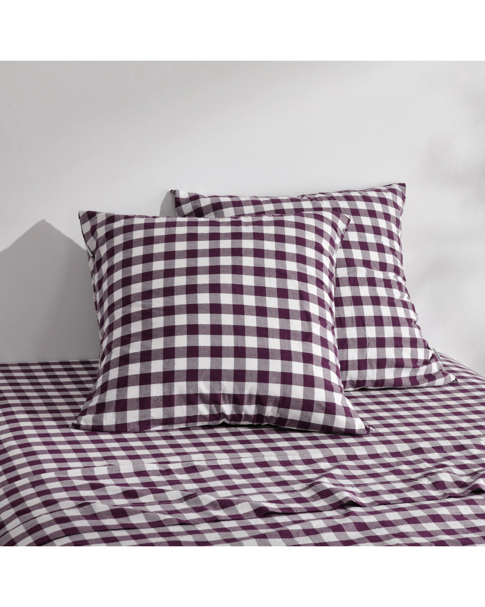 1 Dreamaker Twin Pack Lola Yarn Dyed Washed Cotton Gingham Euro Pillowcase - Plum, 1 of 5