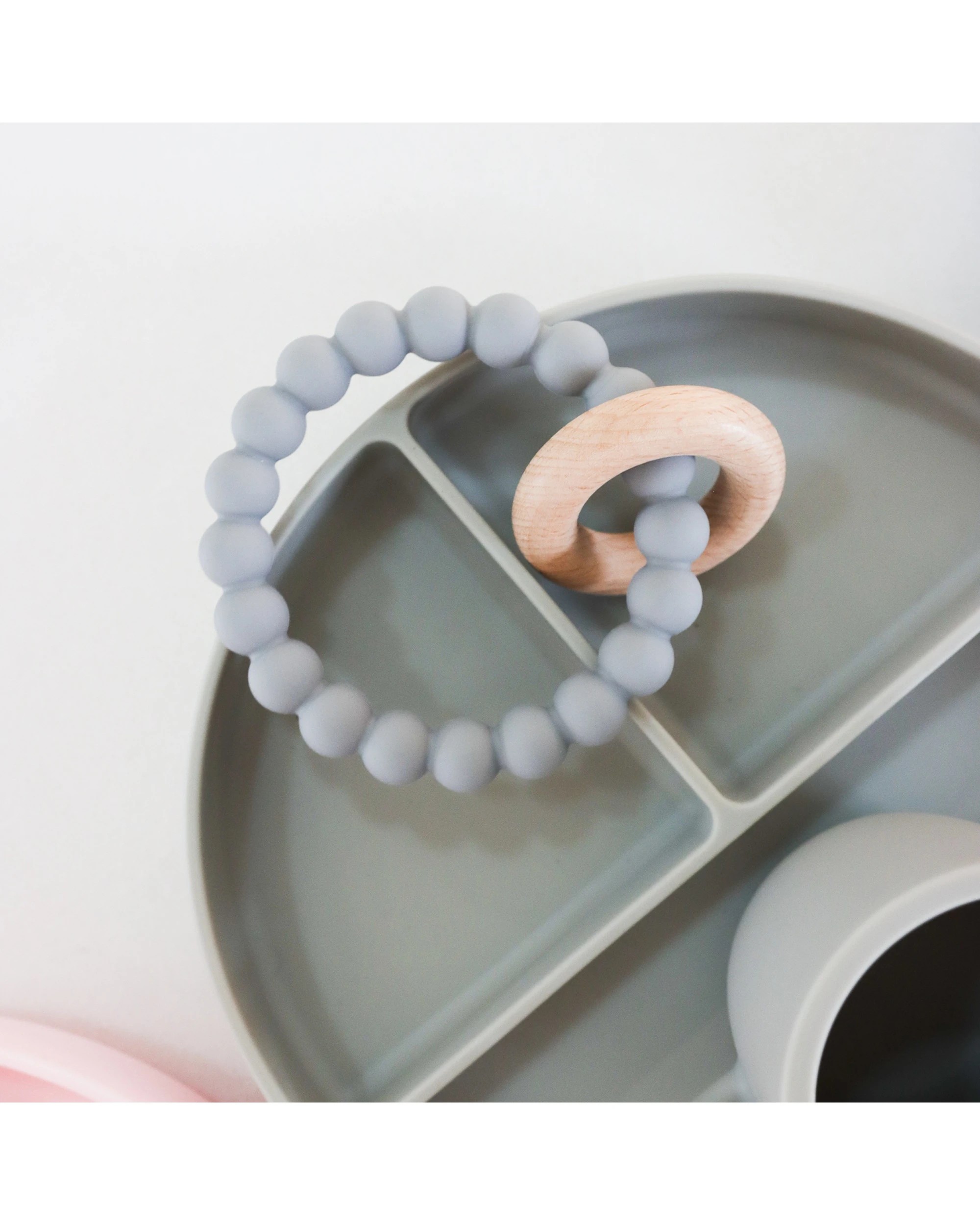3 Splosh Baby Elephant Silicone-Wood Teether 0 Years And Up Sensory Teething Ring - Grey, 3 of 3