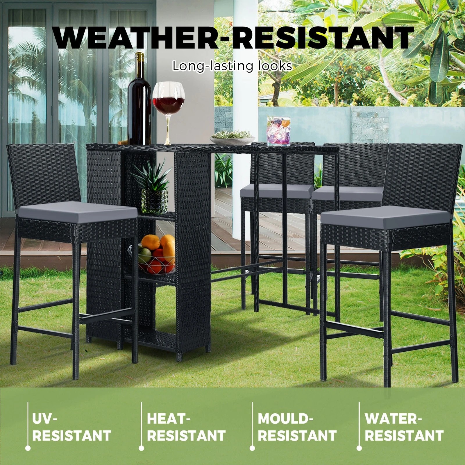 6 Livsip Outdoor Dining Set Patio Furniture Rattan Bar Table Chairs Bar Stools Set
 - Multi, 6 of 10